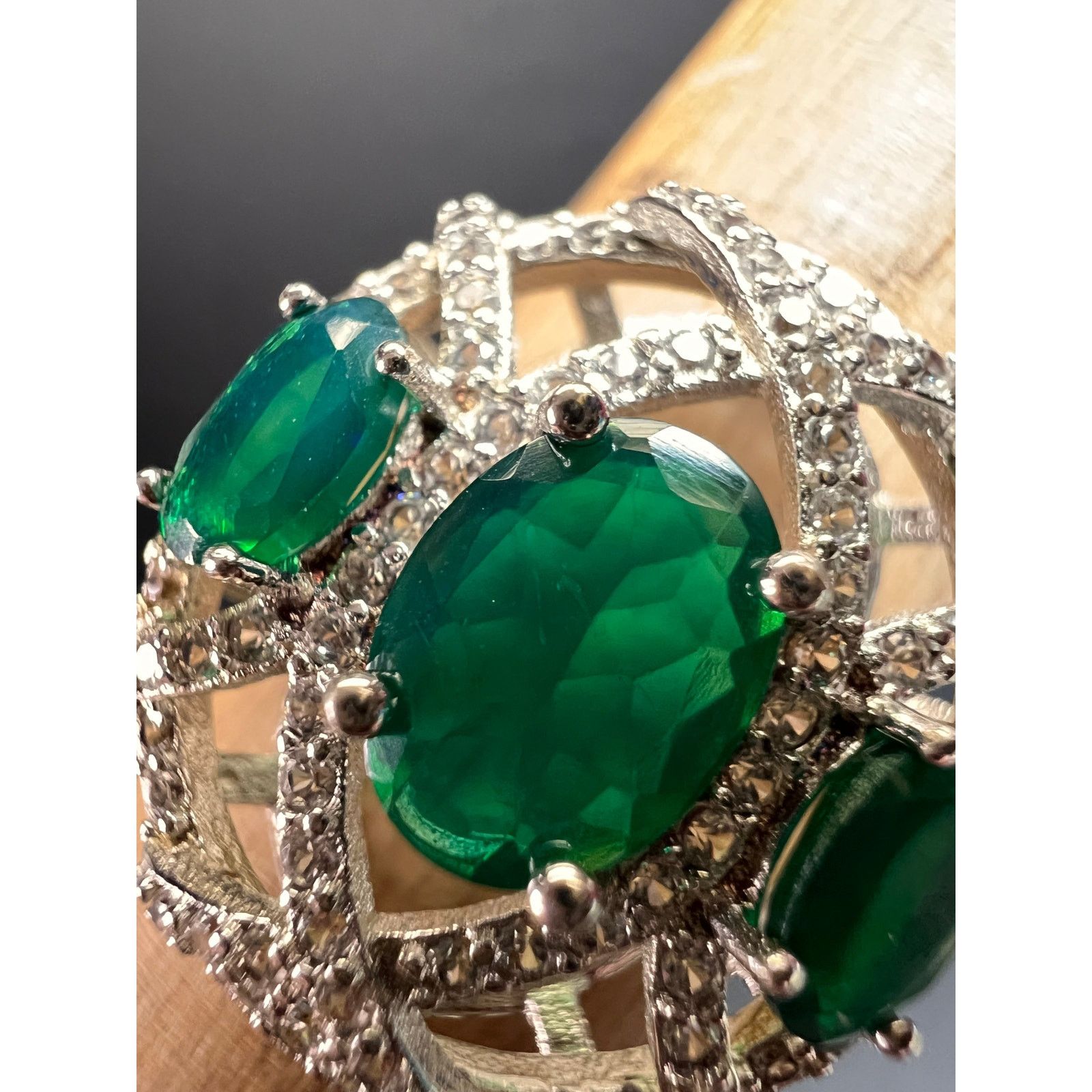 Other Synthetic emerald CZ sterling silver cocktail ring size 9 Size ONE SIZE - 5 Thumbnail