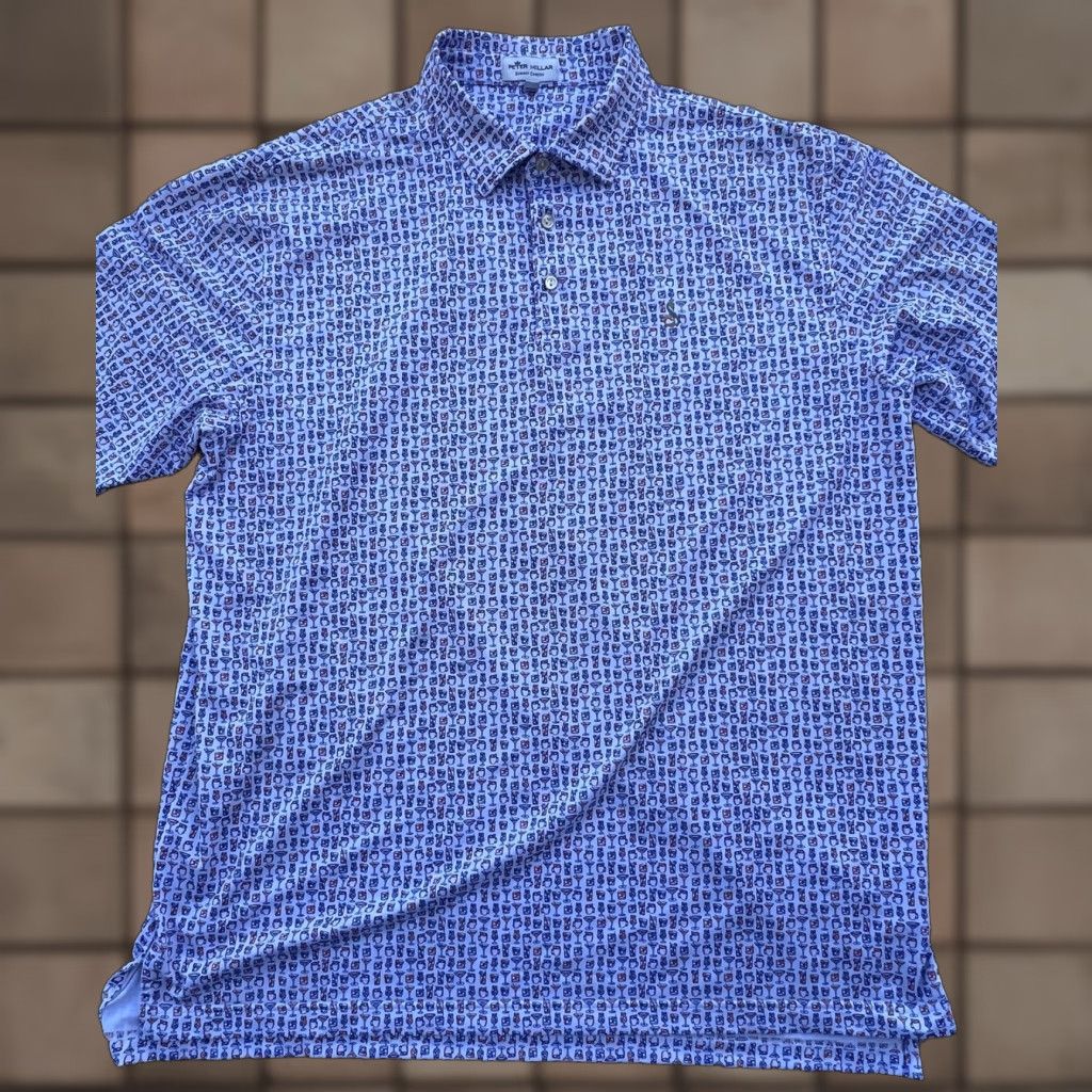 Peter Millar Peter Millar Summer Comfort Polo Shirt Mens L Blue Graphic Print Short Sleeve Button Collared Relaxed Fit Size US XL / EU 56 / 4 - 1 Thumbnail