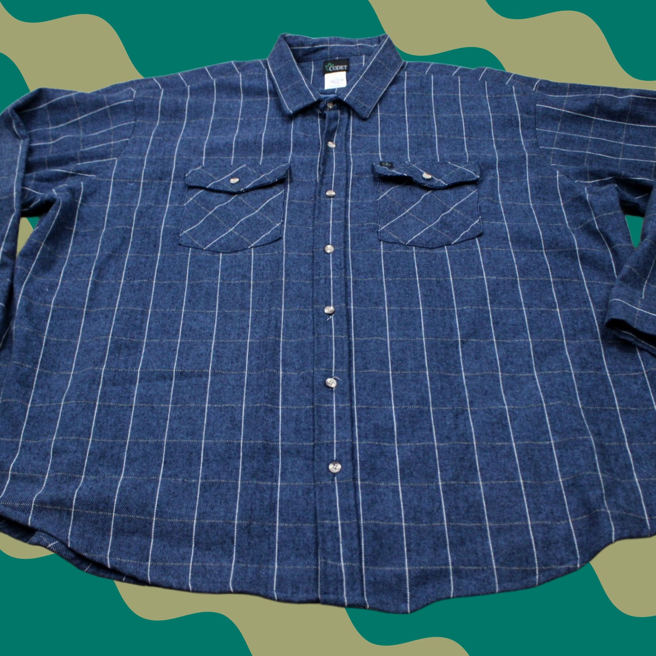 Vintage Codet Flannel Shirt Men 4XL Blue Heavyweight Long Sleeve Button Up Plaid Cotton shirt Size US XXL / EU 58 / 5 - 1 Thumbnail