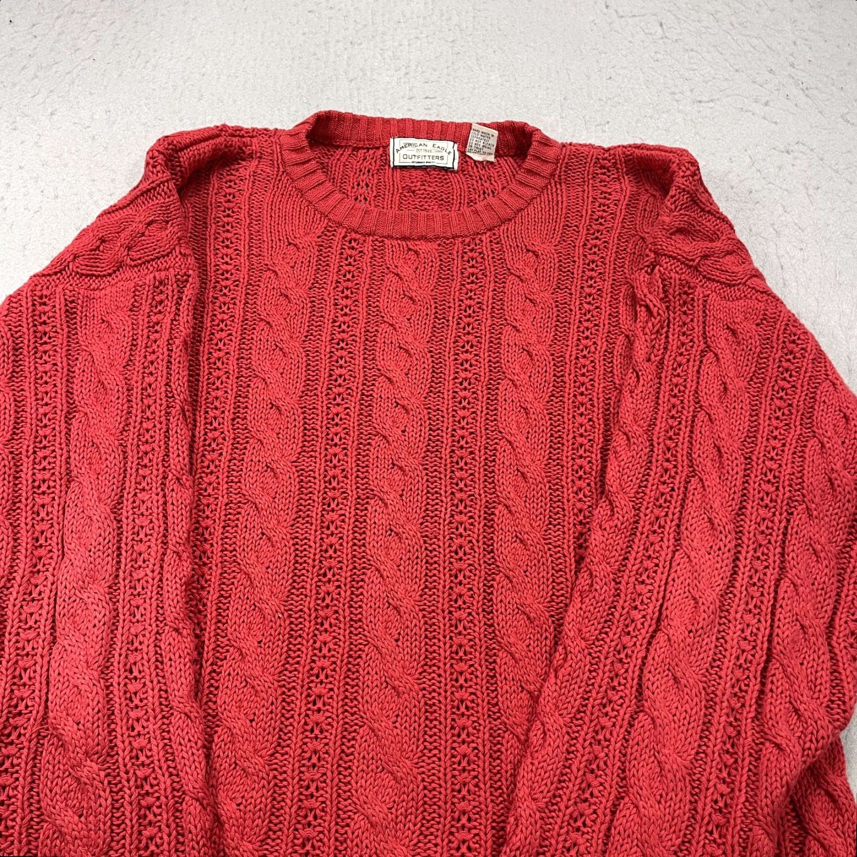 American Eagle Outfitters VINTAGE American Eagle Sweater Mens XL Red Cable Fisherman Grandpa Knit 90s Size US XL / EU 56 / 4 - 3 Thumbnail