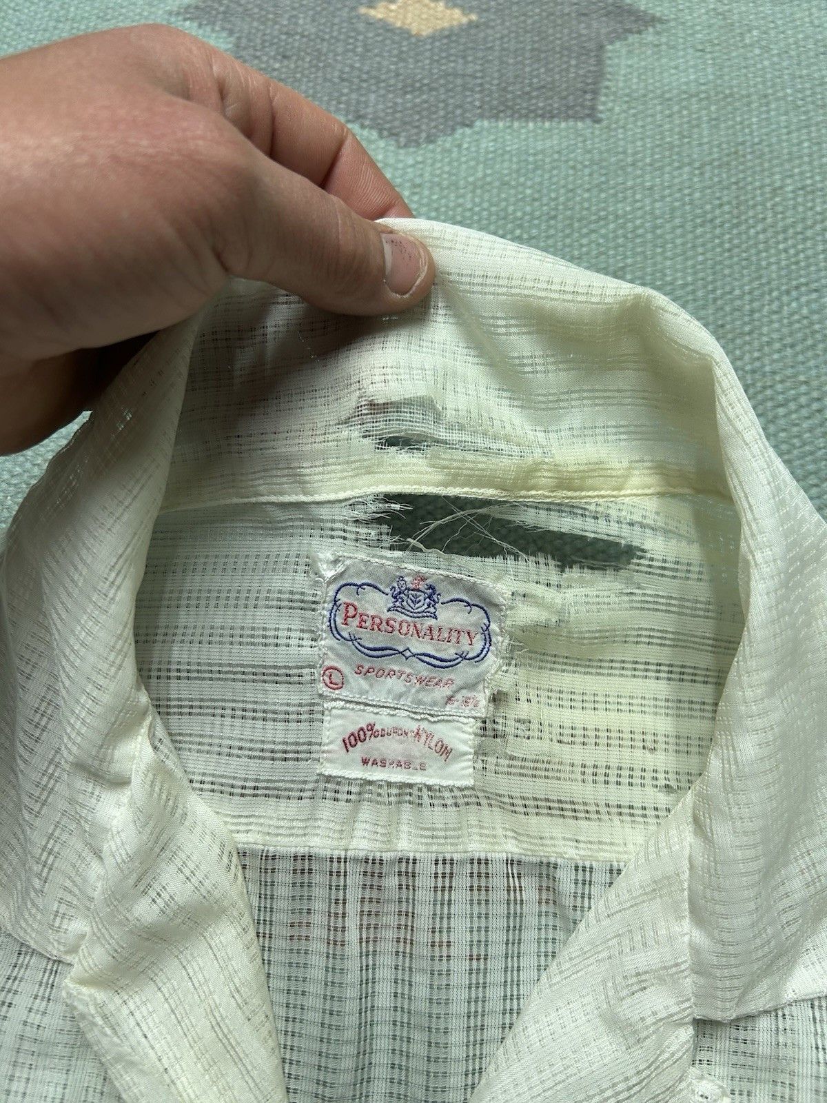 Vintage Vtg 1950s button shirt loop collar nylon sheer breathable L Size US L / EU 52-54 / 3 - 5 Thumbnail