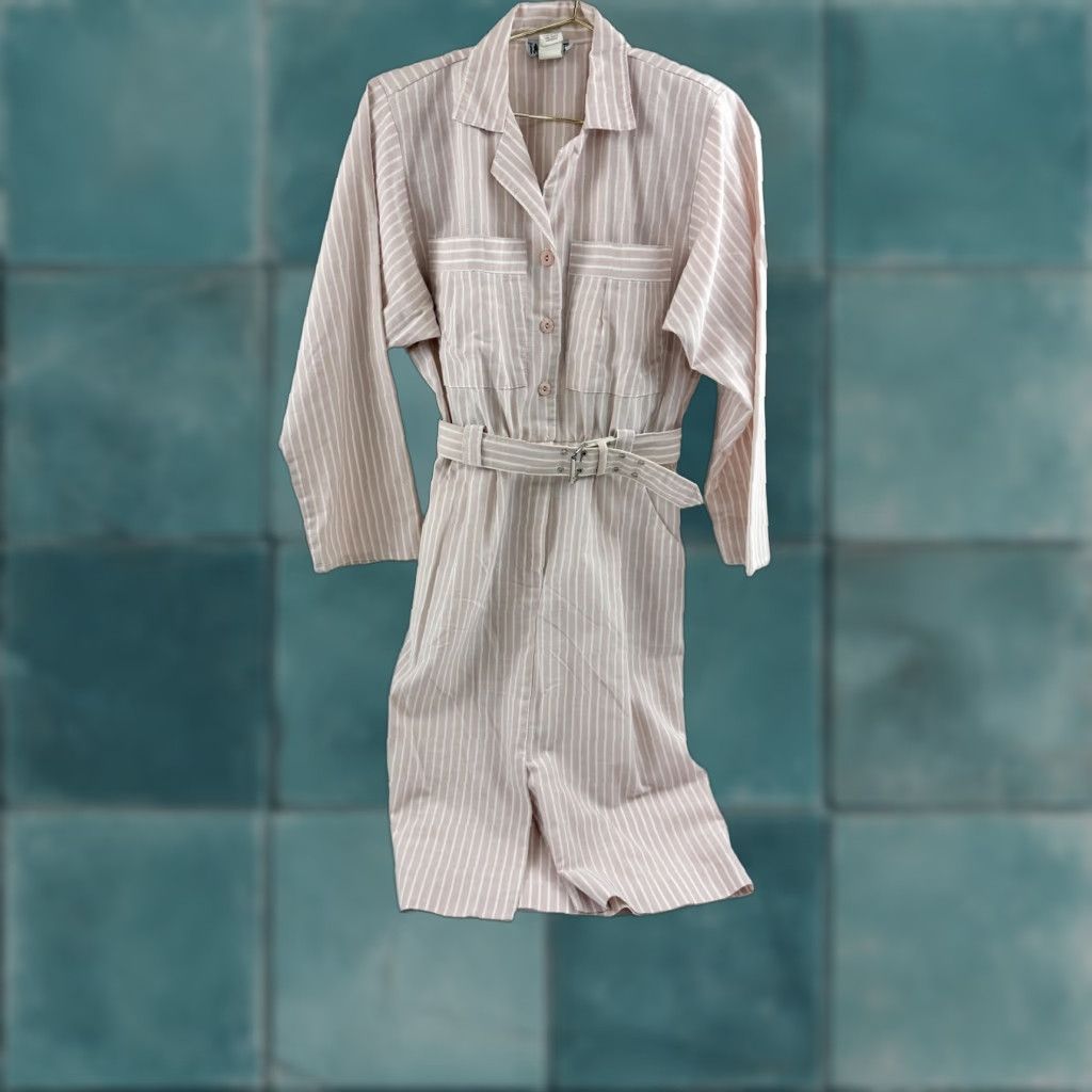 Vintage VINTAGE Taurus II Shirt Dress Womens 6 Pink White Stripe Belted Made in USA 80s Size M / US 6-8 / IT 42-44 - 1 Thumbnail
