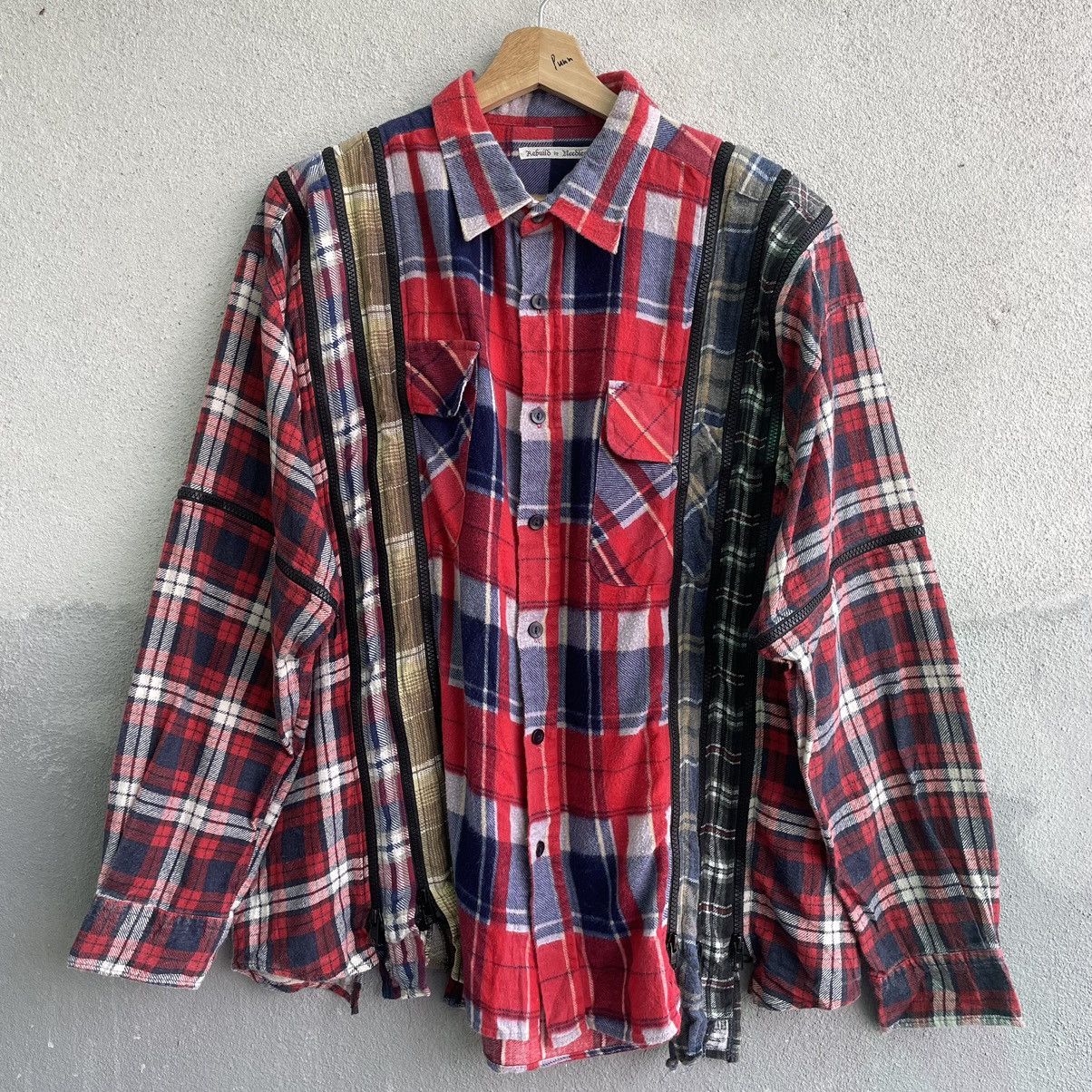 image of Rebuild By Needles Reconstruct Zipper Flannel in Striped, Men's (Size XL)