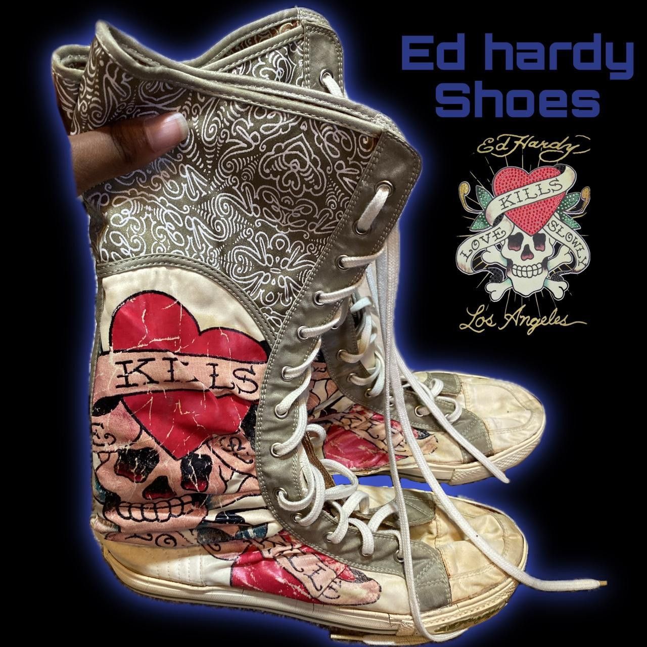 Ed Hardy Ed hardy high top knee high shoes | Grailed