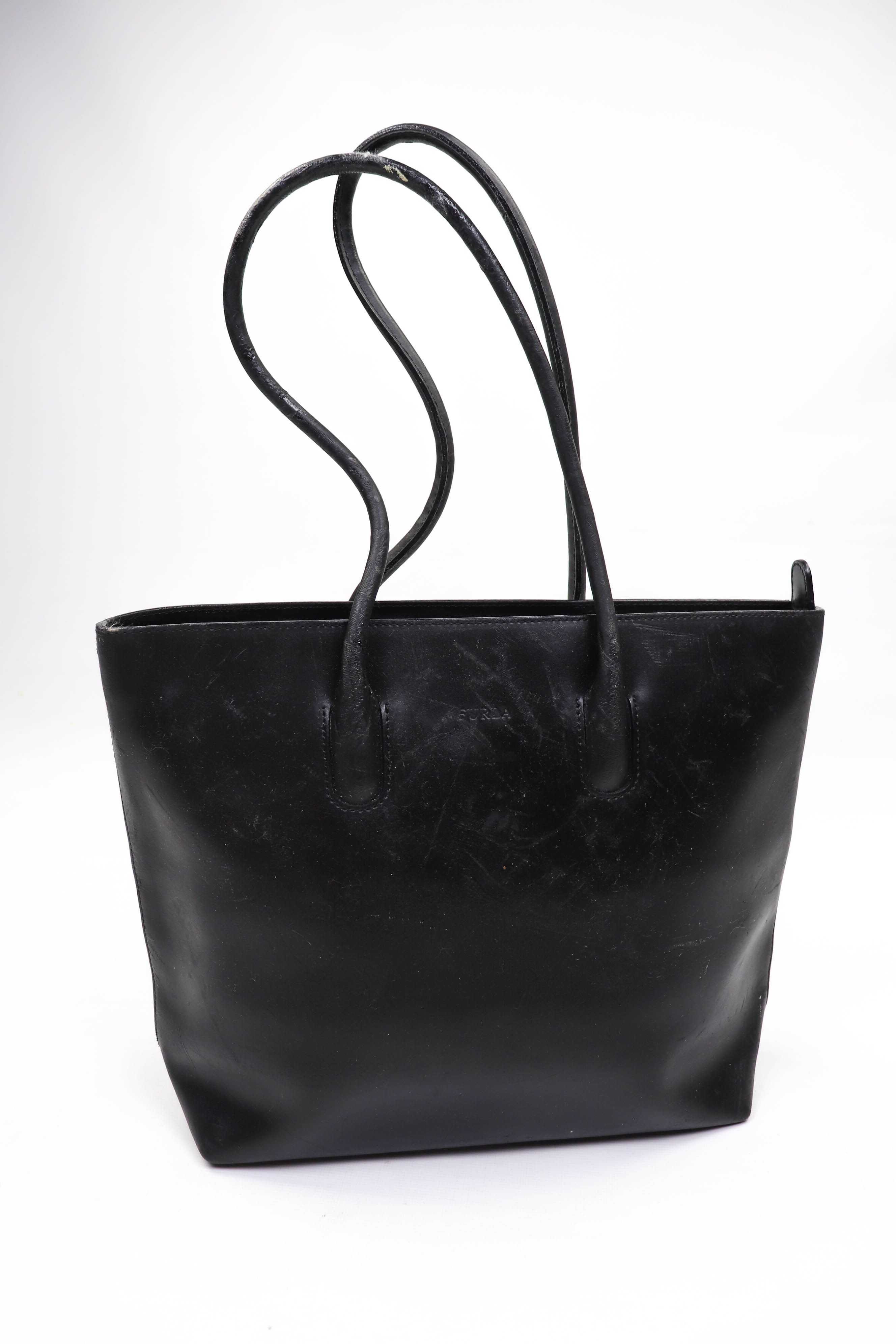 Furla FURLA Vintage Distressed Black Leather Hand Shoulder Bag Size ONE SIZE - 4 Thumbnail