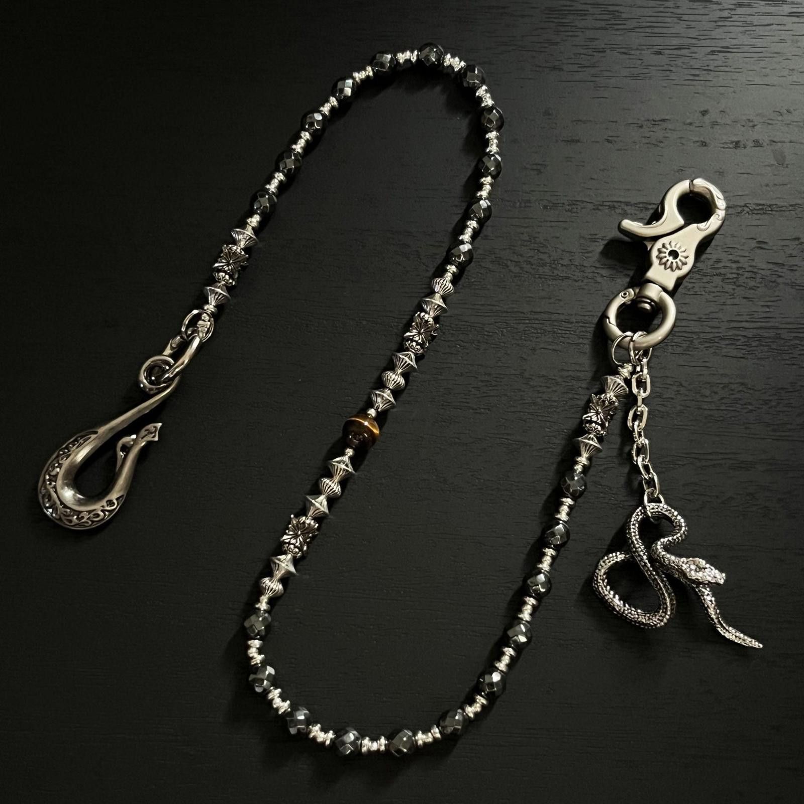 Jewelry Silver Beaded Chain Wallet Accessory with Snake Charm Size ONE SIZE - 6 Thumbnail