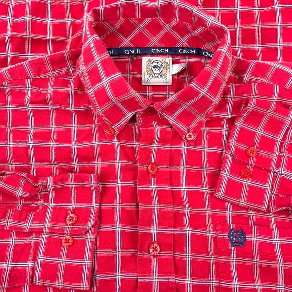 Vintage Cinch Shirt Men M Red Plaid Button-Up Western Cowboy Rodeo Pocket 90s Theme Mens Size US M / EU 48-50 / 2 - 1 Thumbnail