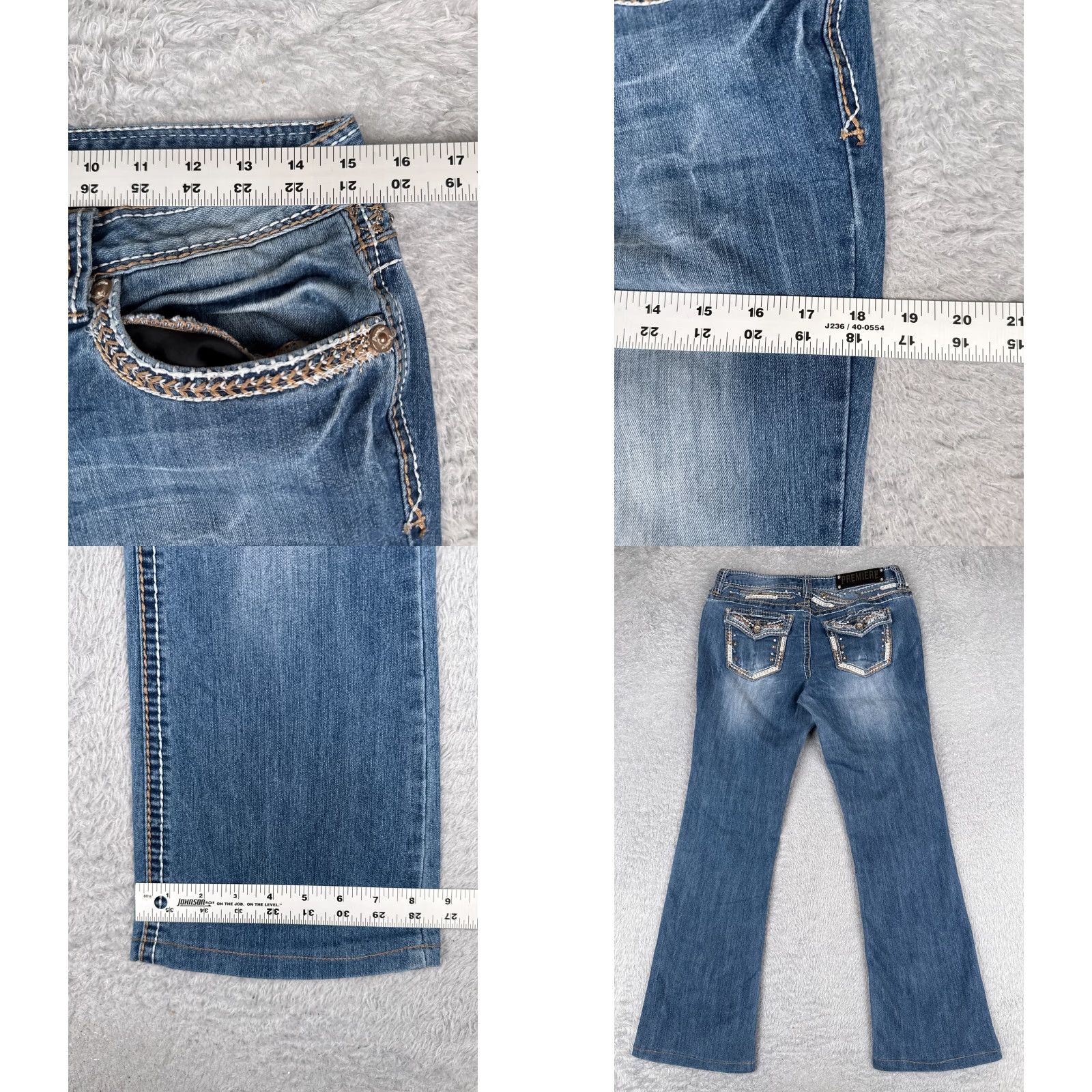 Vintage Rue21 Jeans Juniors 7 Blue Denim Mid Rise Bootcut 30x29 Cotton Womens Jeans 5-Pocket Embroidered Rhinestone Blue Denim Style American Designer Size 28" / US 6 / IT 42 - 9 Thumbnail