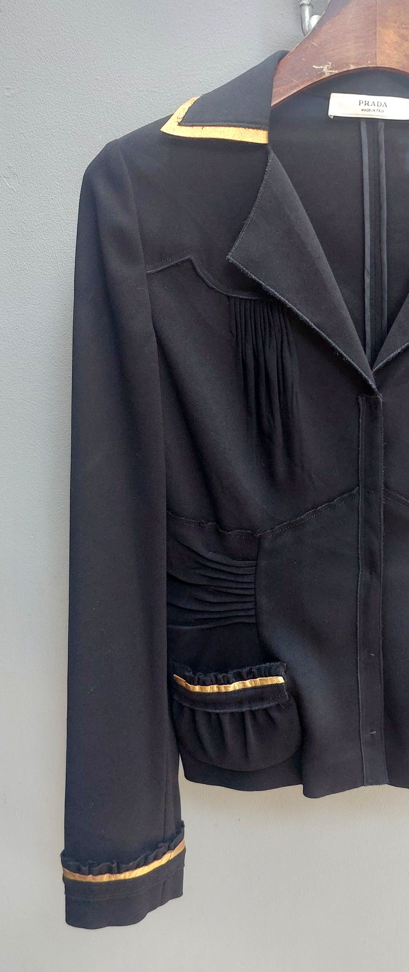 Prada Vintage x Prada Black Wool Jacket With Gold Trim Size S / US 4 / IT 40 - 3 Thumbnail