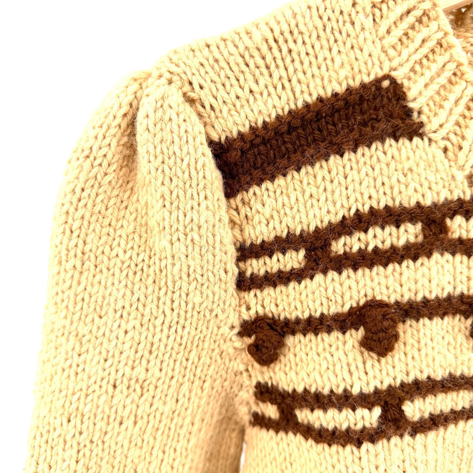 Vintage Handmade 70s Tan Brown Bobble Knit Puff Sleeve Sweater Size XS / US 0-2 / IT 36-38 - 3 Thumbnail