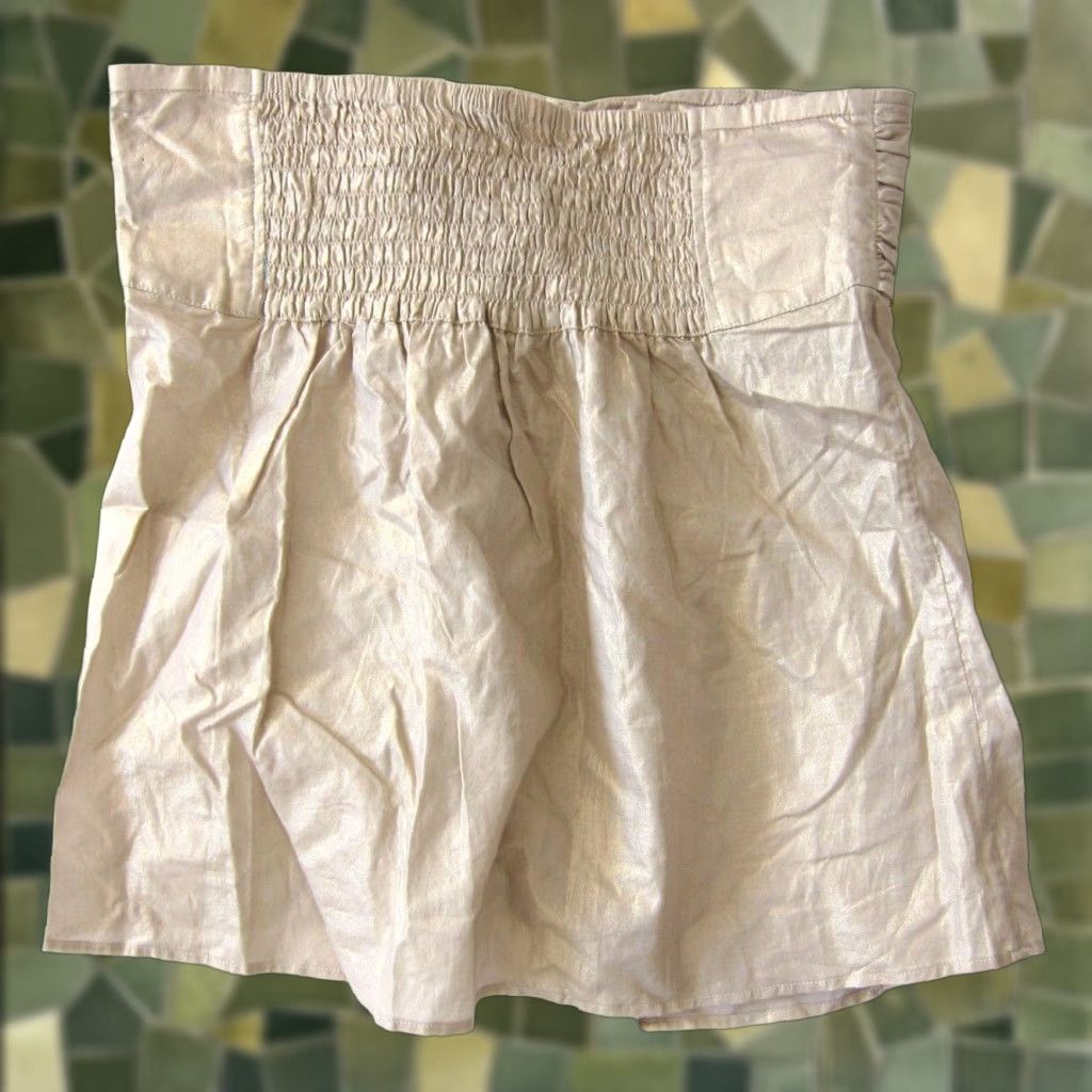 Vintage NWT New Frontier 100% Cotton Gold Shimmery Strapless Bow Tie Blouse Women Large Size L / US 10 / IT 46 - 1 Thumbnail