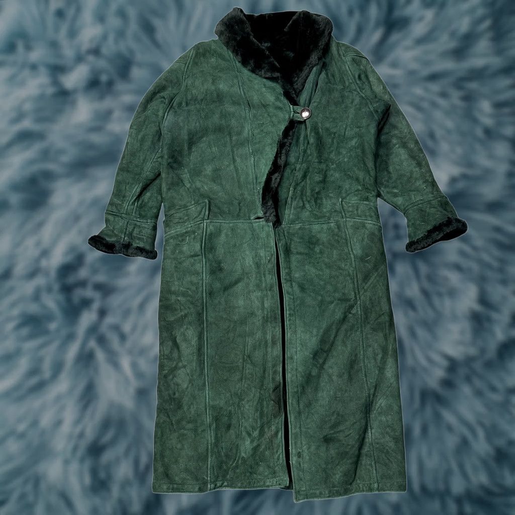 Vintage VINTAGE Overland Sheepskin Leather Long Coat Womens Small Green Lined Pockets Coat Womens S Green Vintage Trench Coat Size S / US 4 / IT 40 - 1 Thumbnail