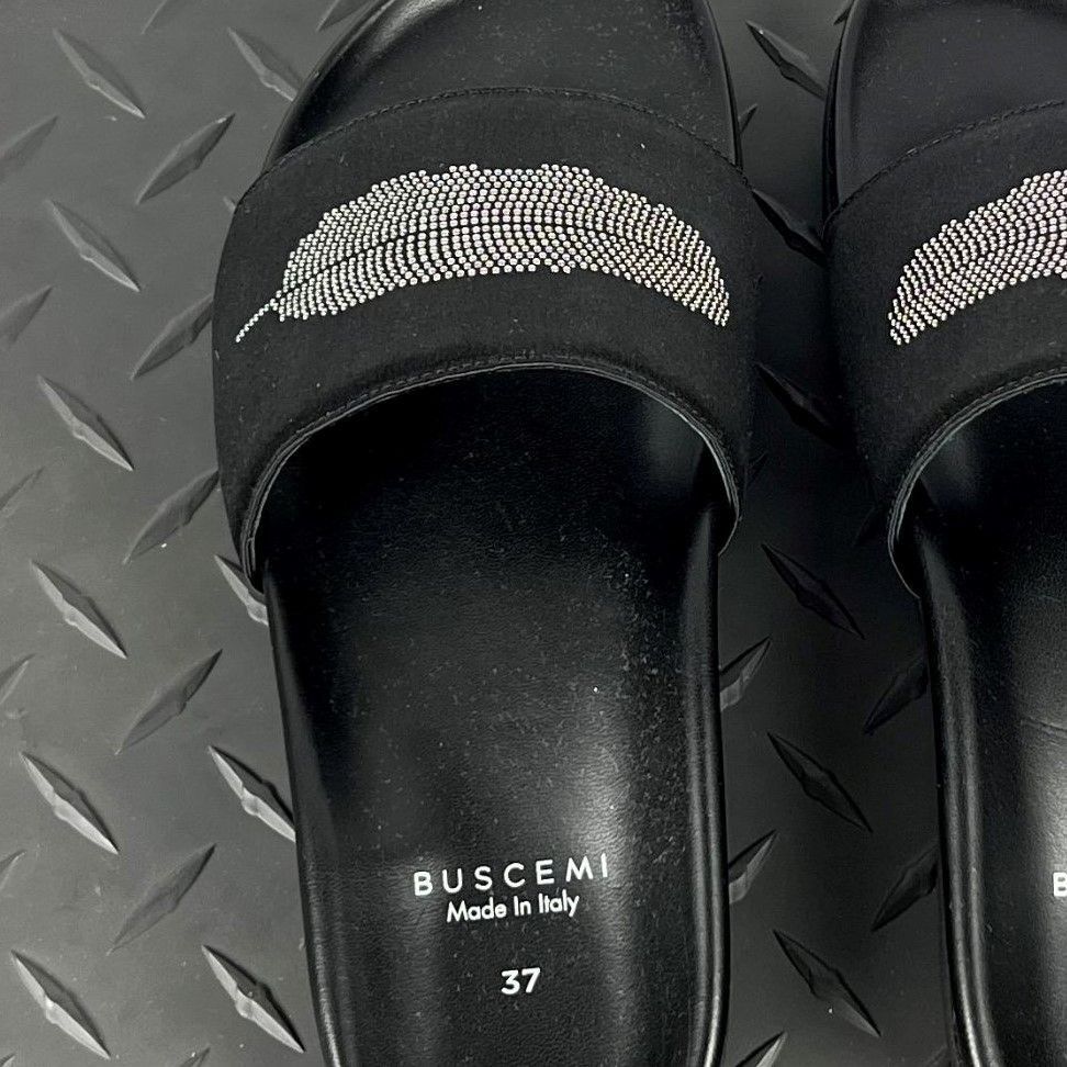 Buscemi Slide Satin Black Leather Sandals US 7 EU 37