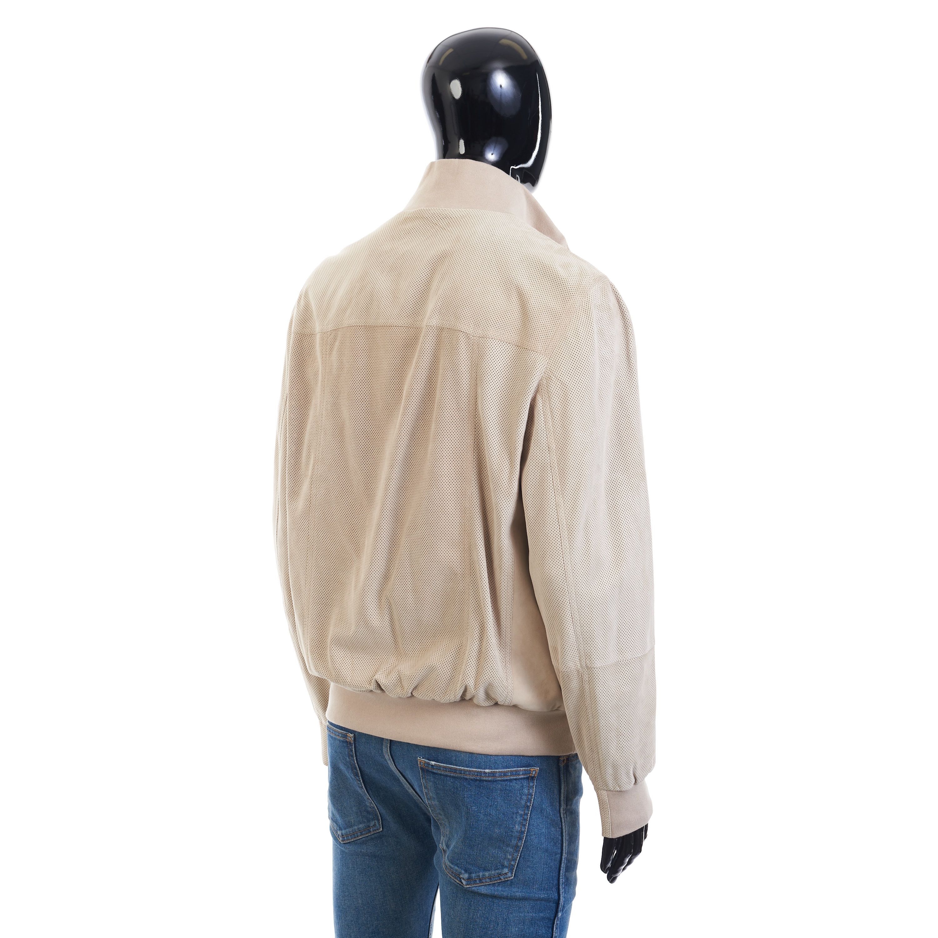 Brunello Cucinelli Light Beige Perforated Leather Jacket - Stand Up Collar Size US M / EU 48-50 / 2 - 7 Thumbnail