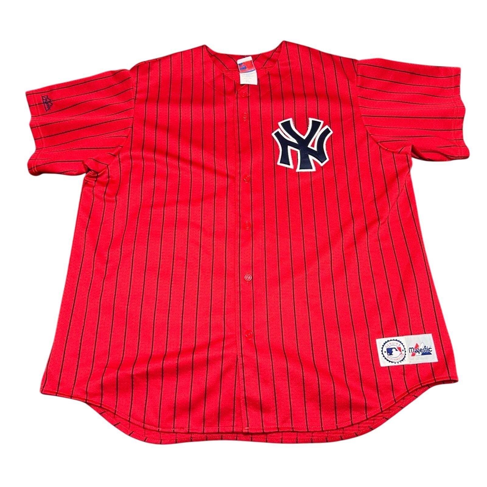 未使用品。majestic authentic ROSS Majestic Vintage New York Yankees Majestic Pin Stripe Jersey Red