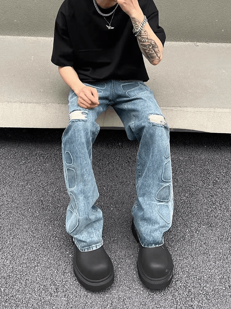 Japanese Brand × Jean Washed and distressed high street armor ripped baggy jeans Size US 34 / EU 50 - 2 Thumbnail