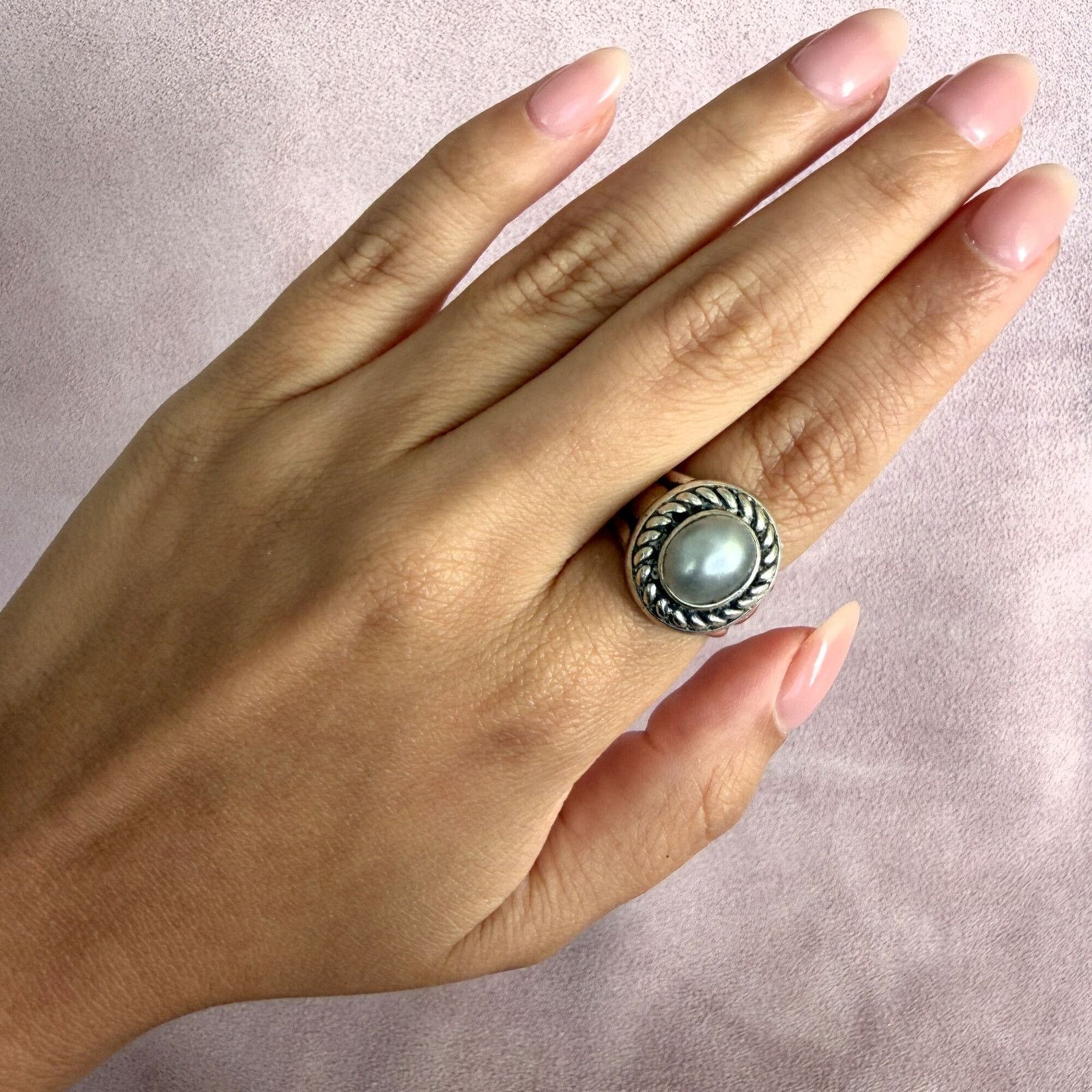 Sterling Silver sterling silver braided grey pearl ring size 7 Size ONE SIZE - 2 Thumbnail