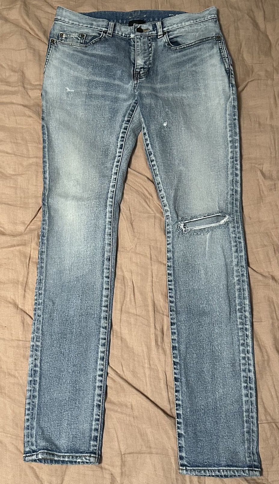 Distressed Blue Skinny Jeans Made in Japan Hedi Slimane