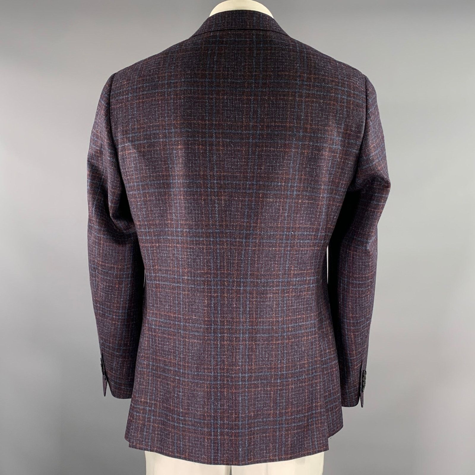 Canali CANALI Size 42 Navy Brown Plaid Wool Notch Lapel Sport Coat Size 42R - 4 Thumbnail