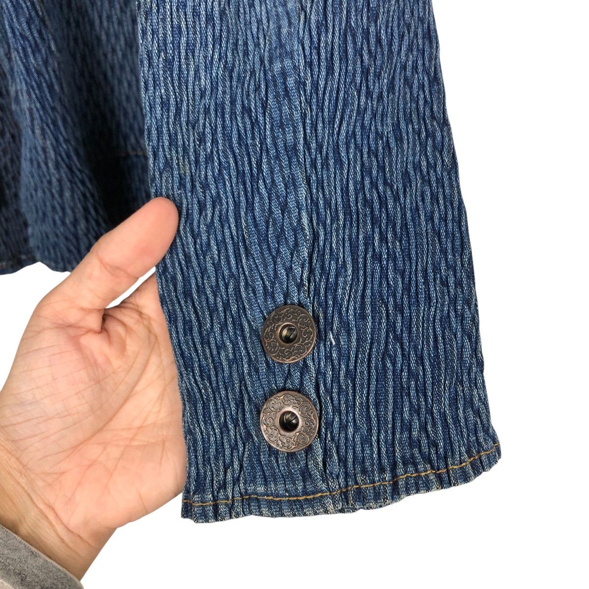 Japanese Brand 📌Pleated Cropped Biker Jacket Marie Usa Blue Indigo Size US M / EU 48-50 / 2 - 16 Thumbnail