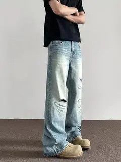 Jean Light Blue Stacked Denim Jeans, Flared Baggy Jeans Size US 28 / EU 44 - 6 Thumbnail