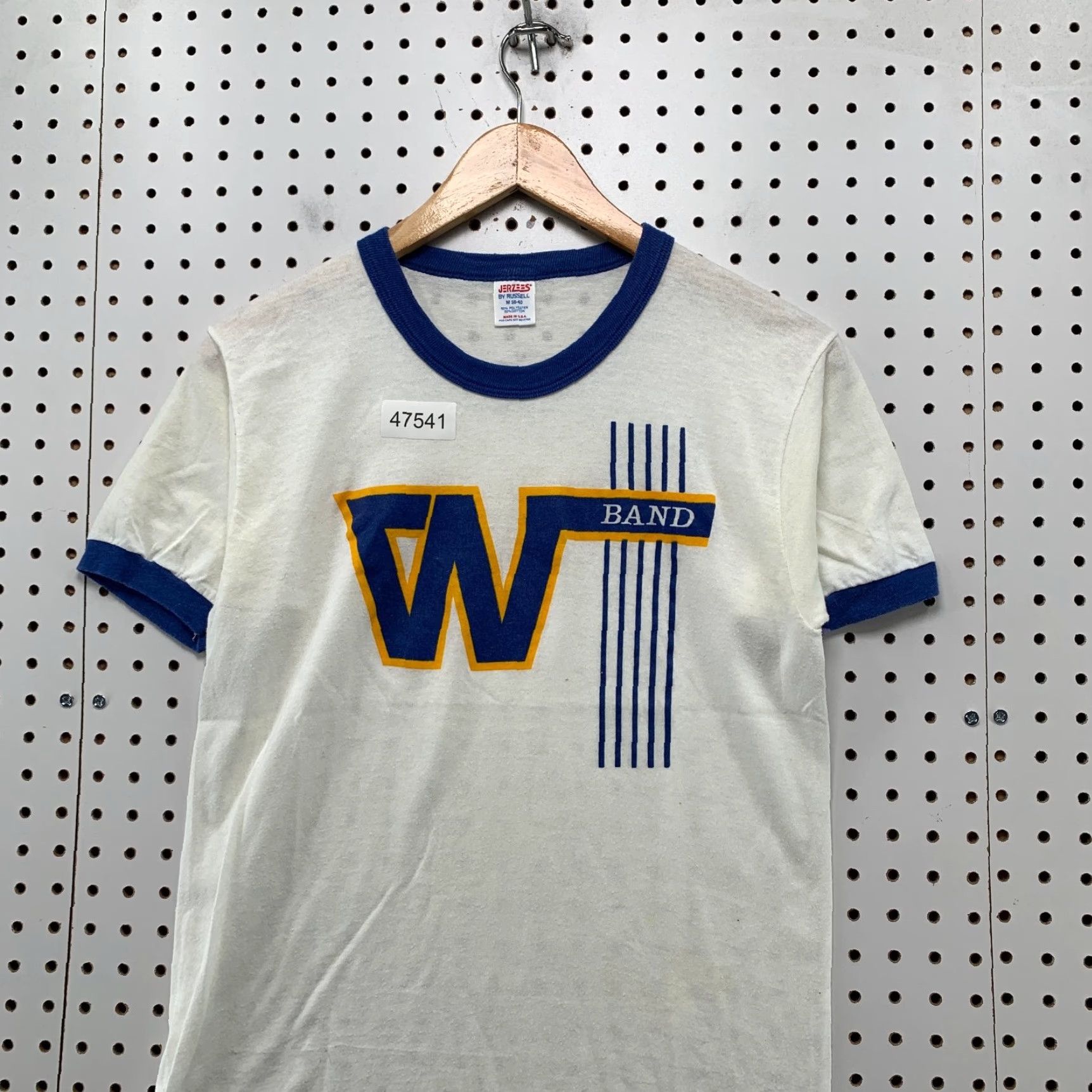 Vintage VINTAGE Russell T Shirt Mens M White Blue Ringer 70s 80s USA Short Sleeve Crew Neck Cotton Graphic Print User: T Shirt Size US M / EU 48-50 / 2 - 4 Thumbnail