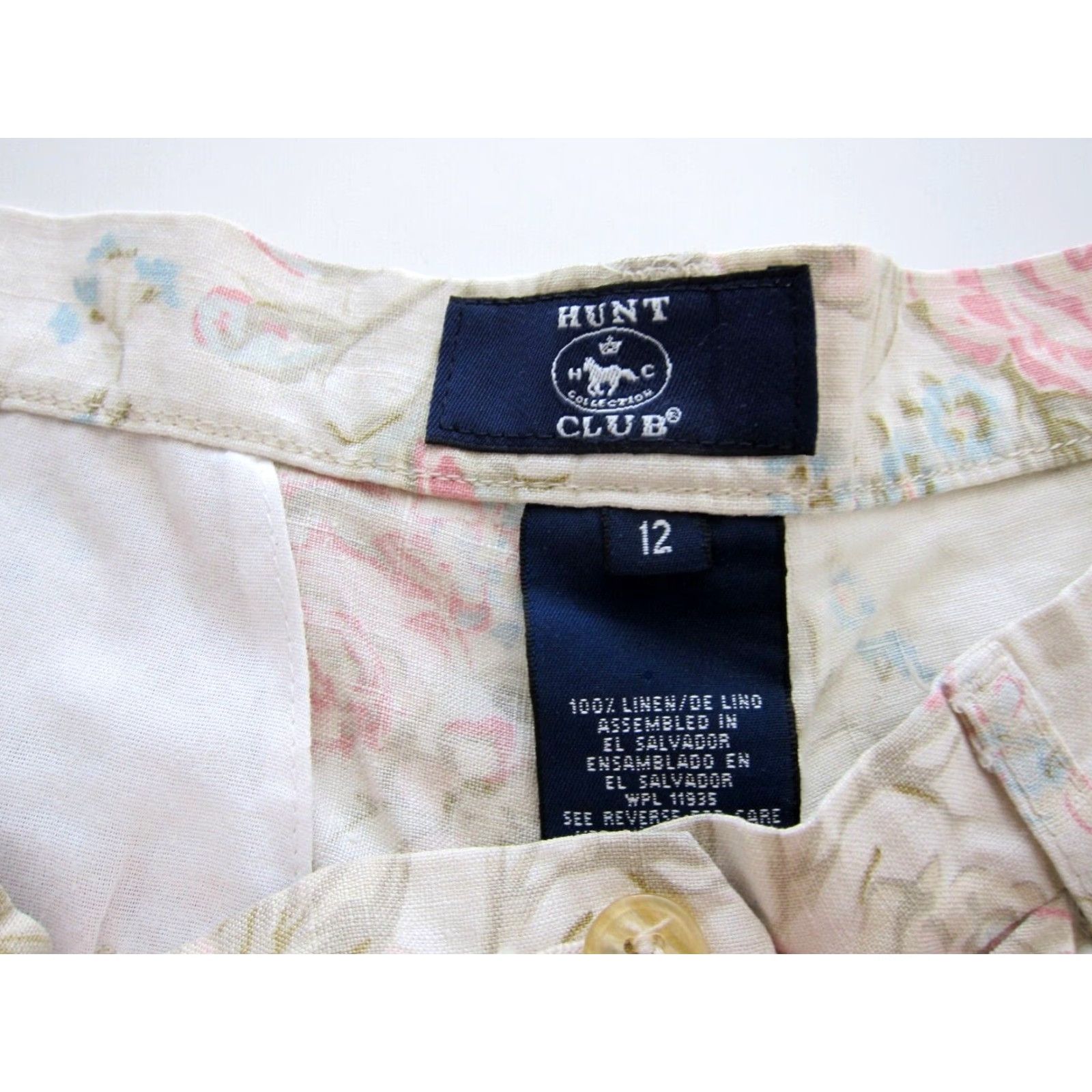 Vintage VINTAGE Hunt Club Bermuda Short 12 100% Linen Ivory Pink Blue Floral High Rise Pleated Womens Size 34" / US 12 / IT 48 - 3 Thumbnail