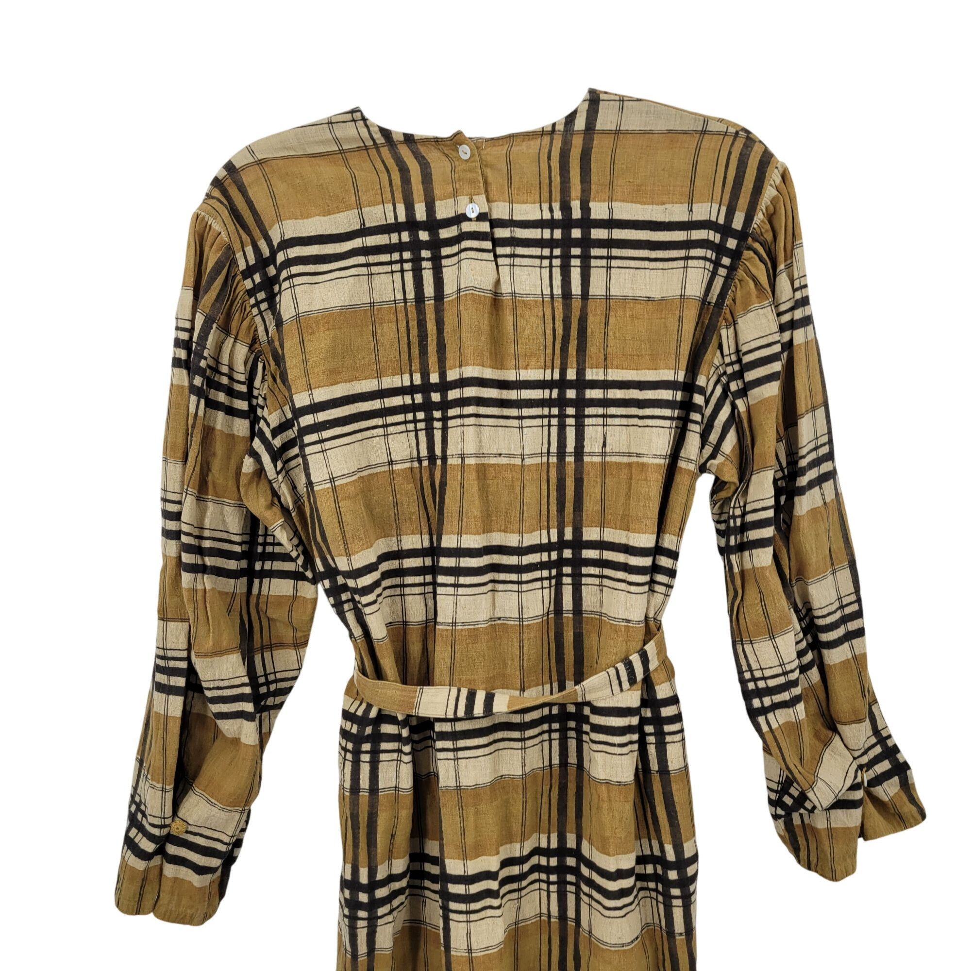 Designer Eleven Eleven Checkered Plaid Mustard Belted Midi Dress Sz M Size M / US 6-8 / IT 42-44 - 15 Thumbnail