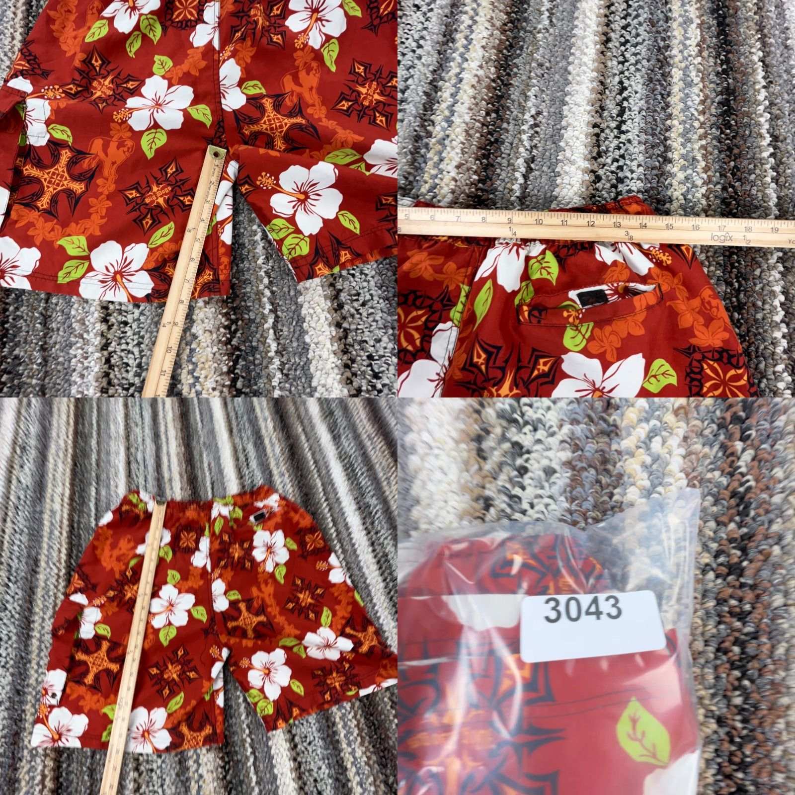 Big Dogs Big Dogs Swim Trunks Men M Red Floral Beach Surfing Trunks Hipster Retro Size US 31 - 8 Thumbnail
