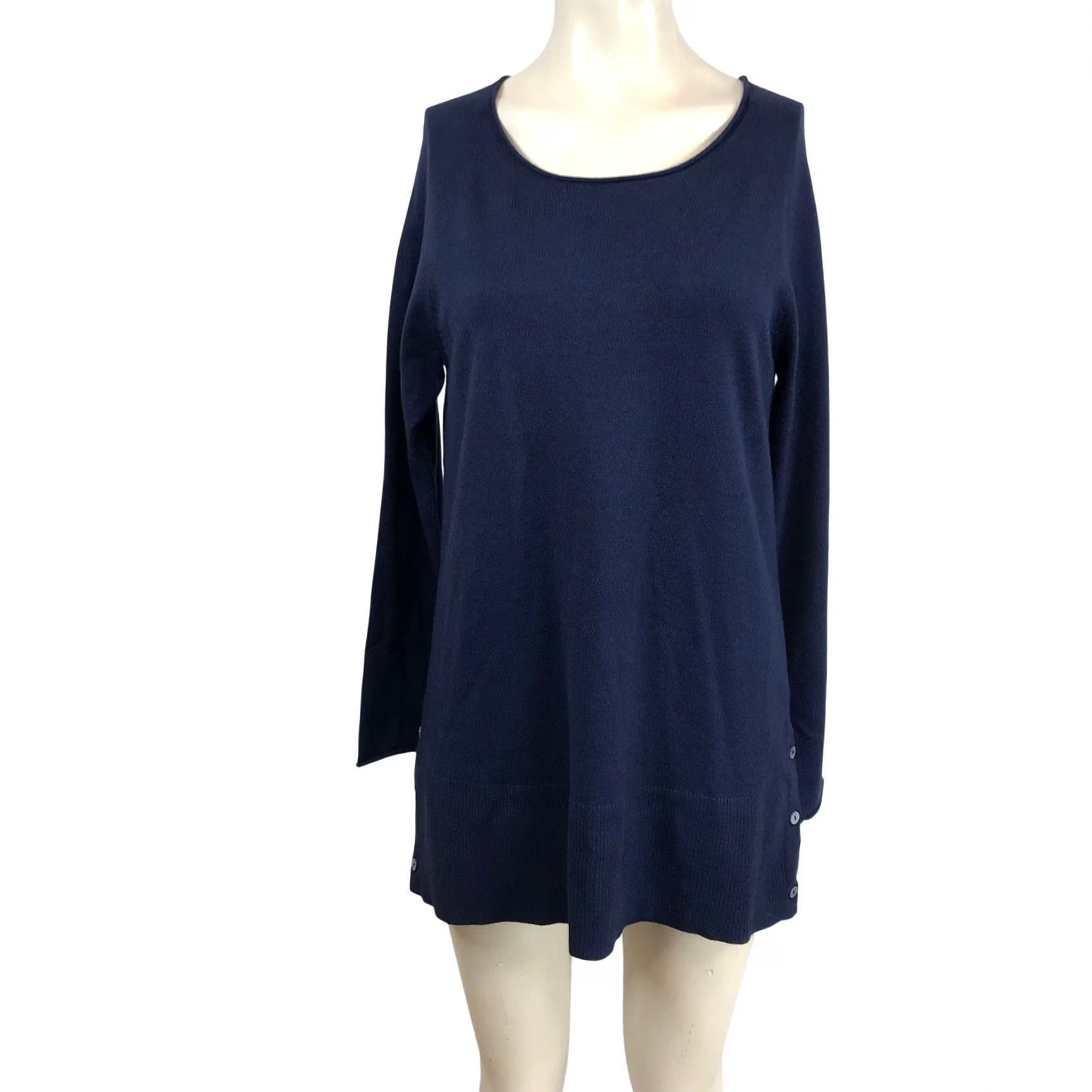Soft Surroundings Soft Surroundings Sweater Womens XS Navy Blue Knit Tunic Scoop Neck Side Button Size XS / US 0-2 / IT 36-38 - 2 Thumbnail