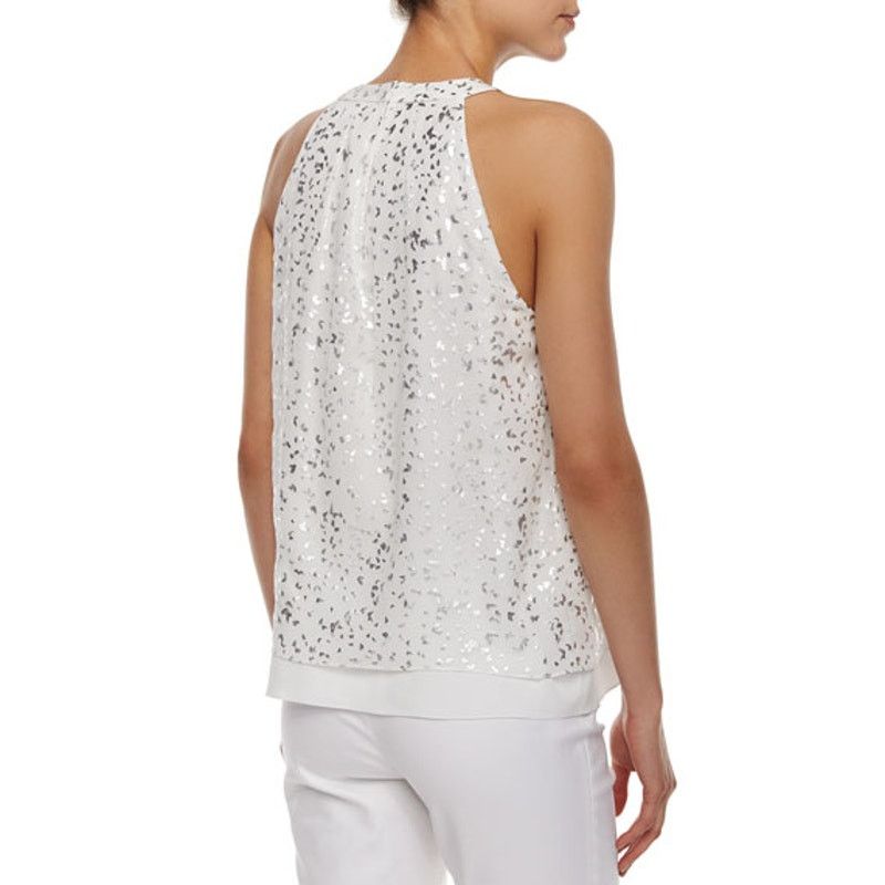 Diane von Furstenberg DVF Diane Von Furstenberg Parvay White/Metallic Silk Top 4 Size S / US 4 / IT 40 - 2 Thumbnail