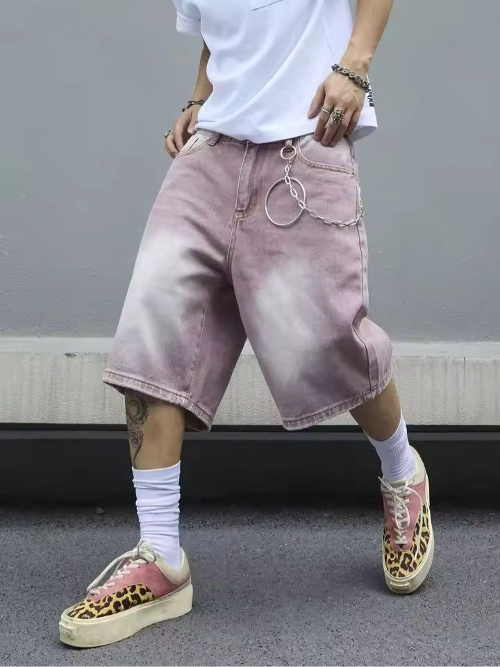 Japanese Brand Pink Wash Baggy Denim Jorts Shorts Size US 34 / EU 50 - 4 Thumbnail