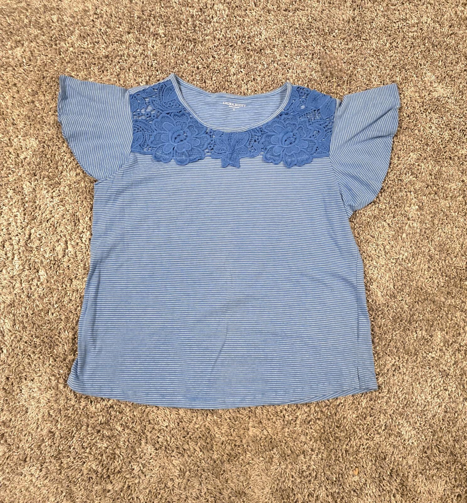 Other Boho Chic Laura Scott Flutter Sleeve Blue Striped Size L Size L / US 10 / IT 46 - 1 Thumbnail