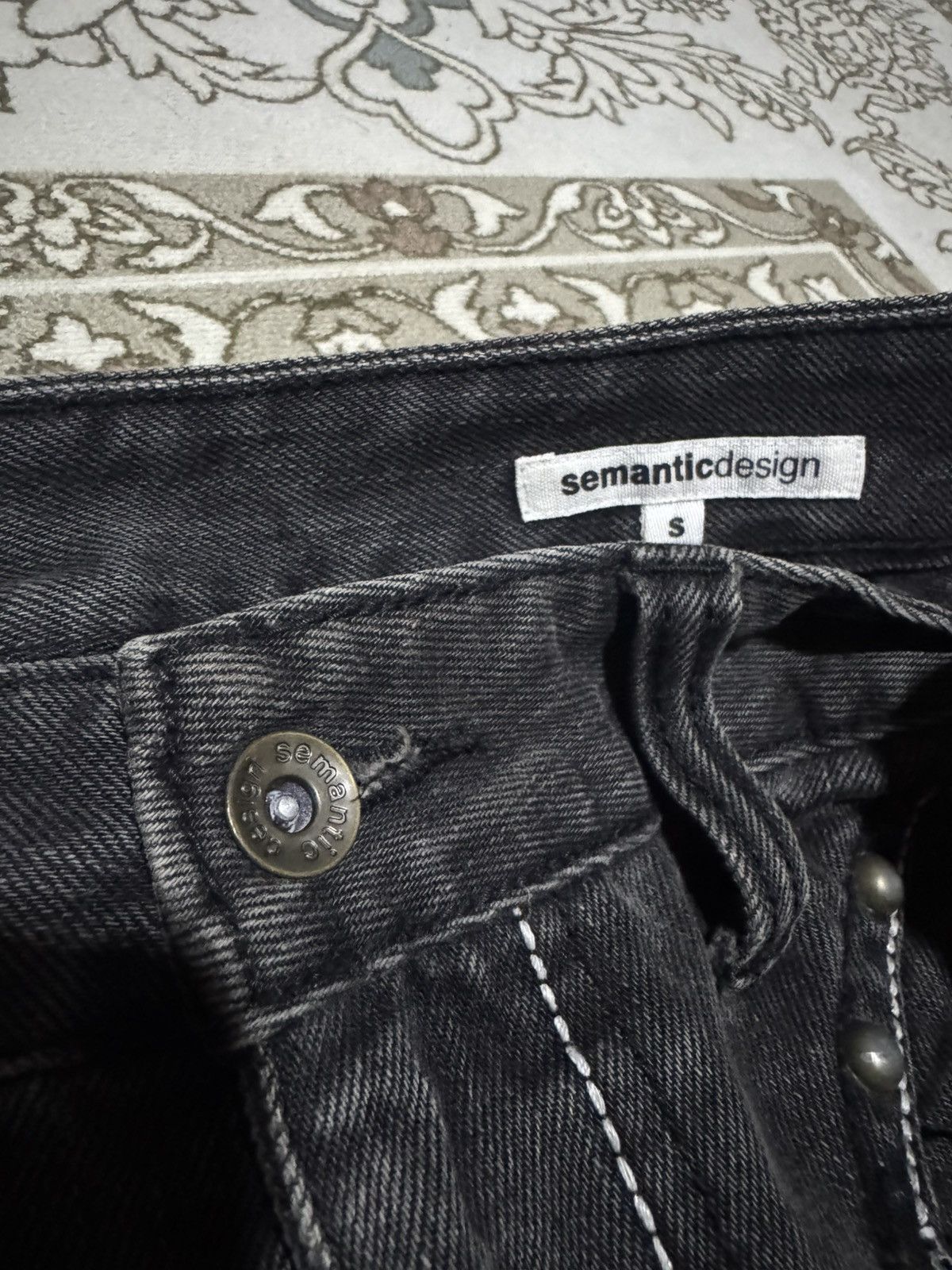 Le Grande Bleu (L.G.B.) RARE! 🔥 Studded Semantic Design Asymmetrical Denim Jeans Size US 30 / EU 46 - 6 Thumbnail