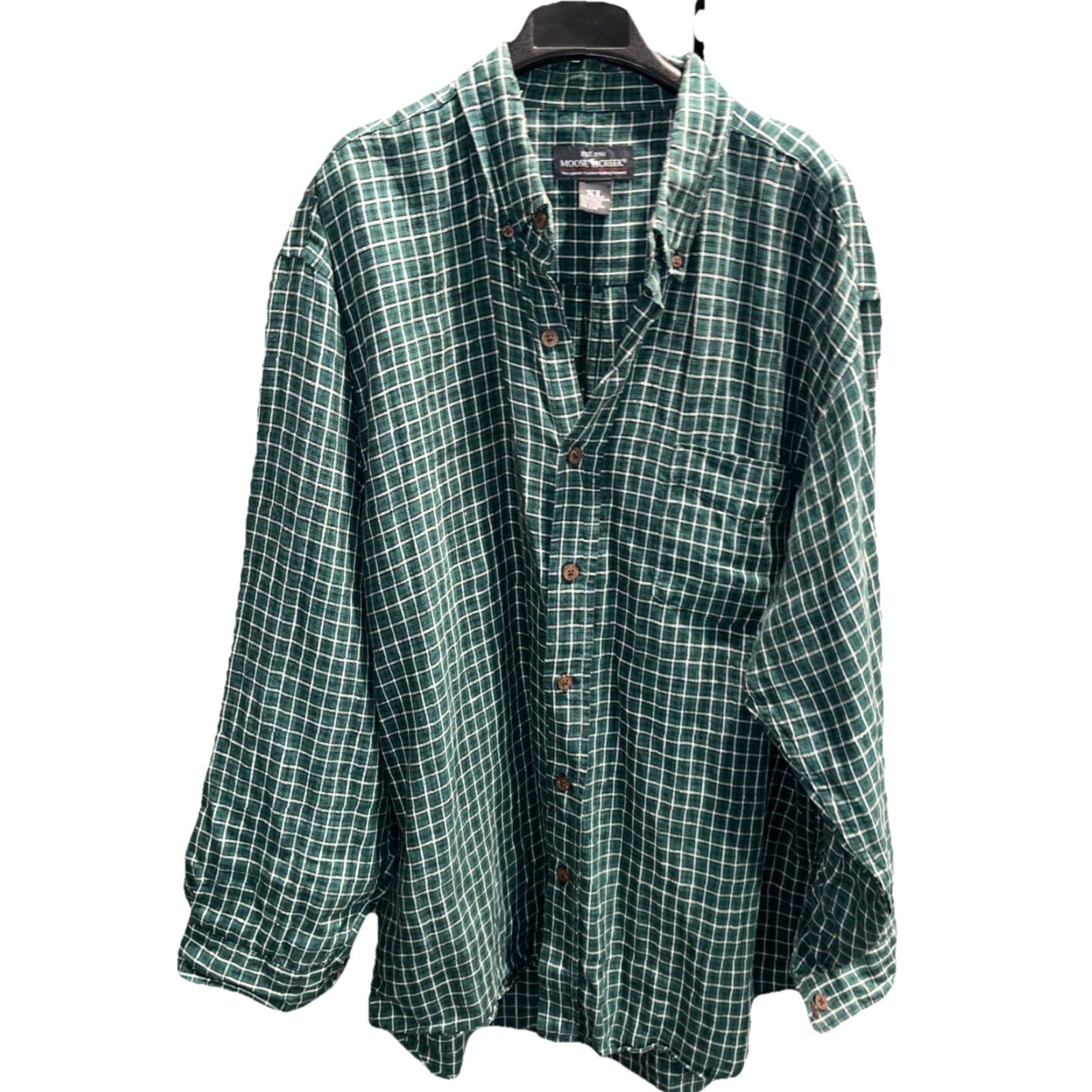 Vintage VINTAGE Moose Creek Button-Up Shirt Linen Checkered Plaid Green White Long Sleeve XL Men Size US XL / EU 56 / 4 - 2 Thumbnail