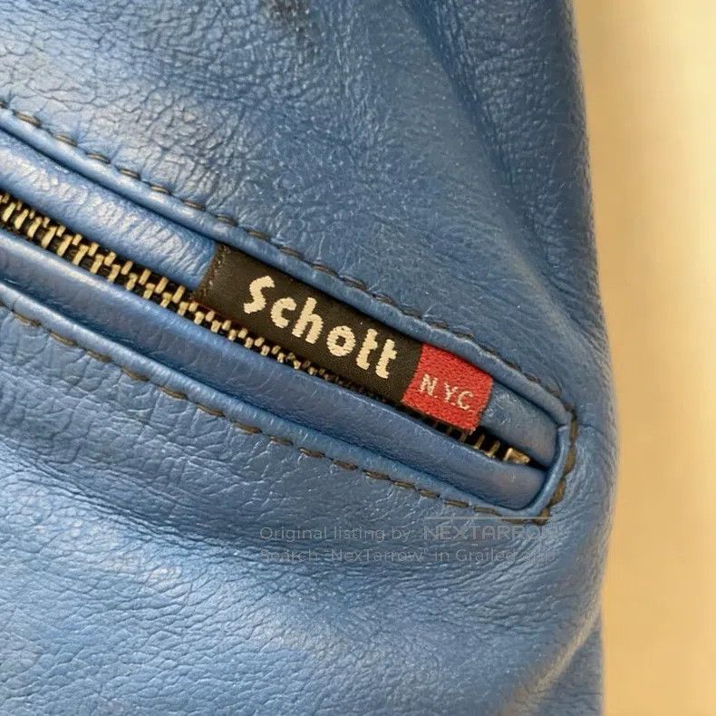 Schott Blue motorcycle leather jacket Size US L / EU 52-54 / 3 - 7 Thumbnail
