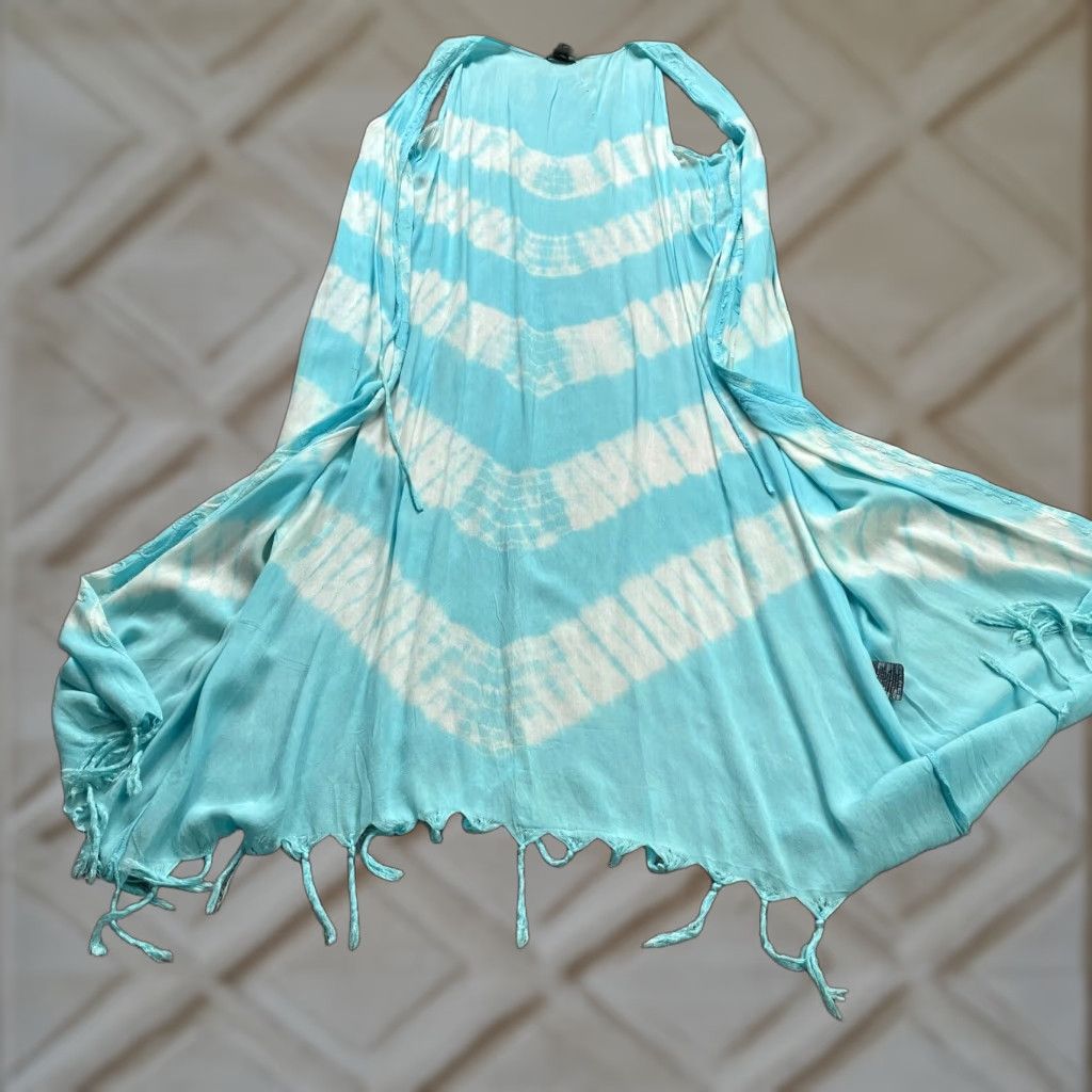 Vintage VINTAGE Exist Swimwear Beach Cover Up Womens One Size Tie Dye Tasseled Rayon Blue Summer Beachwear Size ONE SIZE - 1 Thumbnail