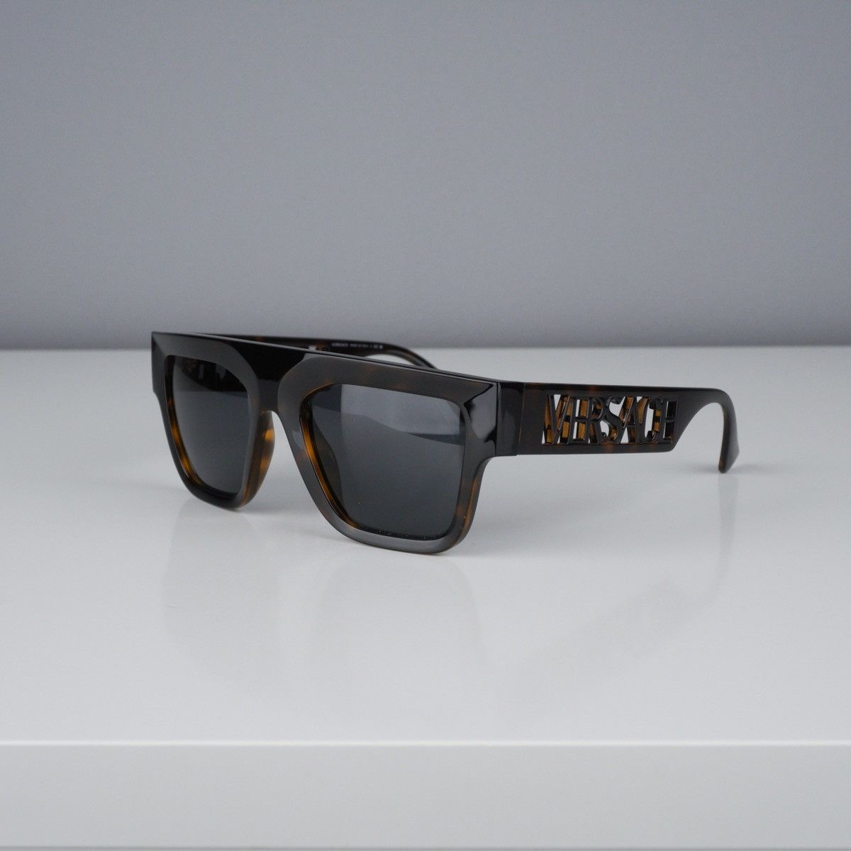 image of Versace Big Signature Logo Black Brown Sunglasses, Men's