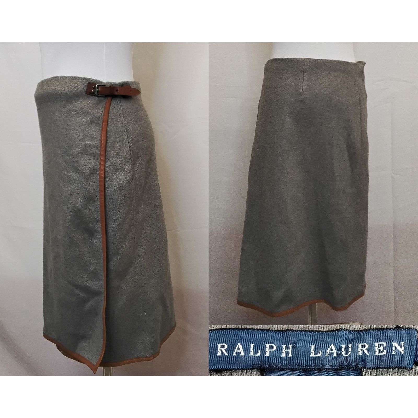 Ralph Lauren Ralph Lauren Knit Wrap Skirt Women's L Gray Leather Trim Size 34" / US 12 / IT 48 - 1 Thumbnail