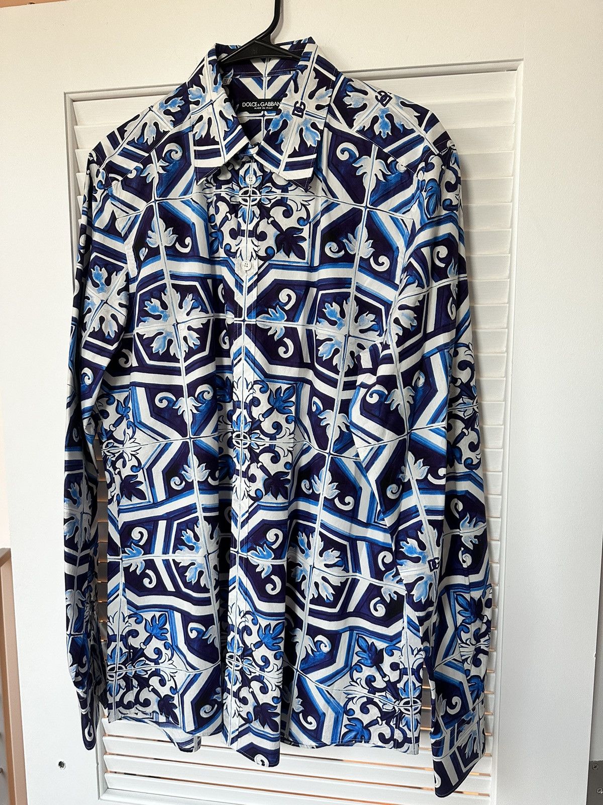 Dolce & Gabbana Dolce & Gabbana Blue Pattern Long Sleeve Button-Up Size US L / EU 52-54 / 3 - 1 Thumbnail