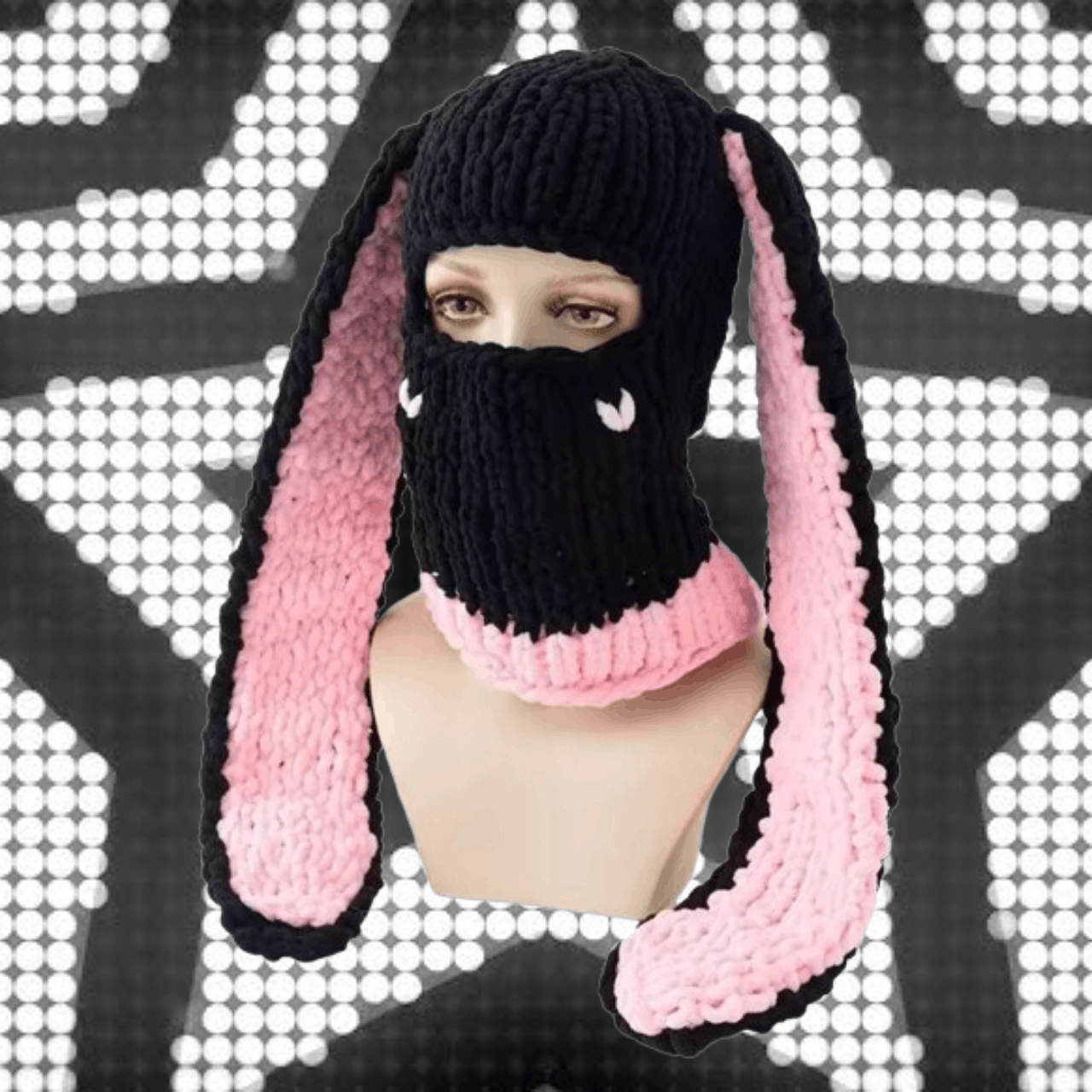 Other BL4NKF4CE Knitted Rabbit Ears Crochet Balaclava Hat Size ONE SIZE - 2 Thumbnail