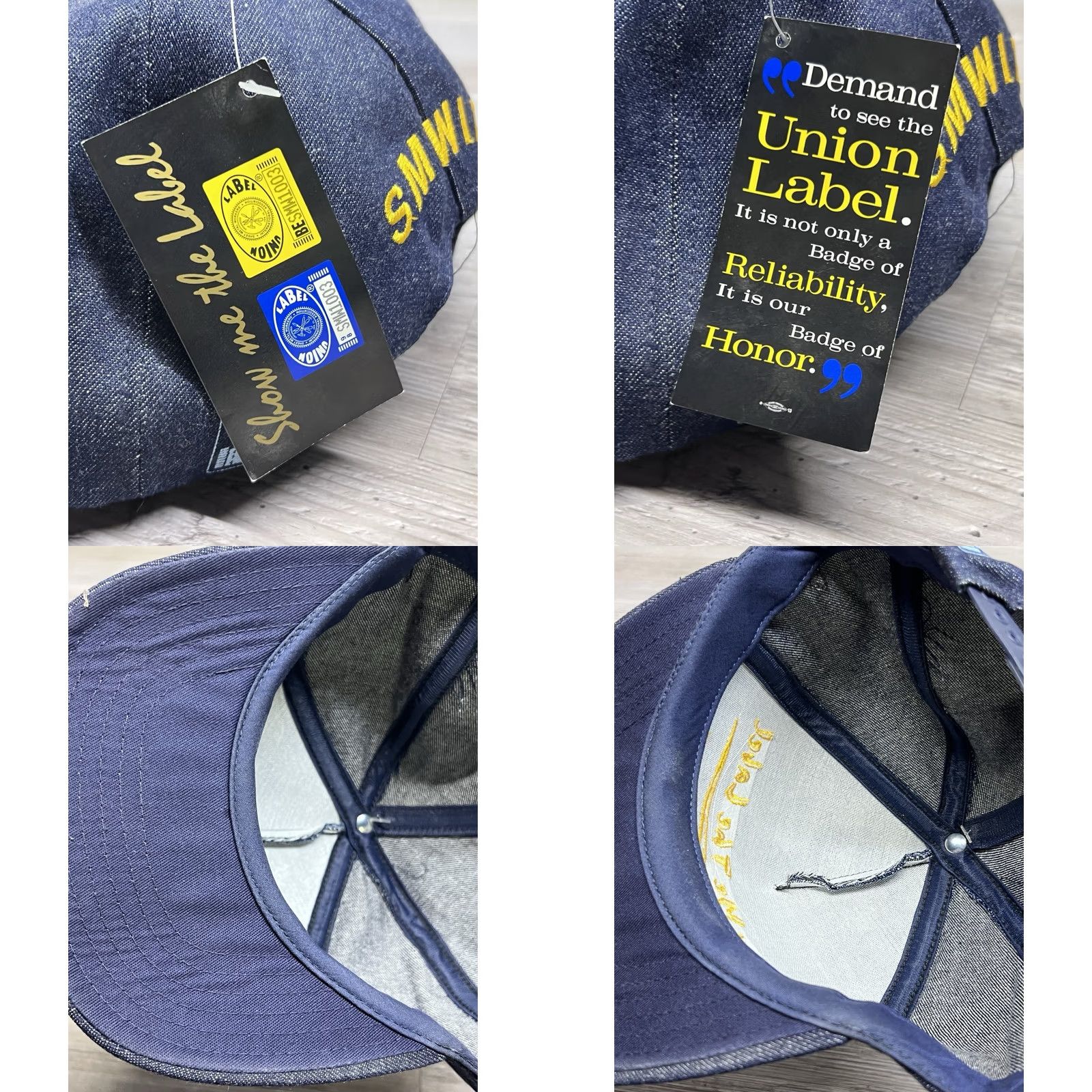 Vintage VINTAGE Union Made Denim SMWIA Show Me The Label USA Snapback Hat Cap Mens One Size Blue 1990s Retro Baseball Cap Size ONE SIZE - 8 Thumbnail