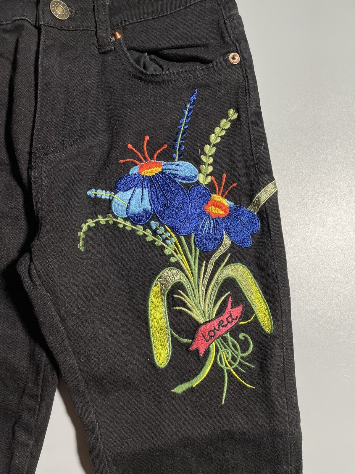Gucci Gucci X Unskilled Worker Black Denim Floral Skinny Fit Jeans Size 26" / US 2 / IT 38 - 3 Thumbnail