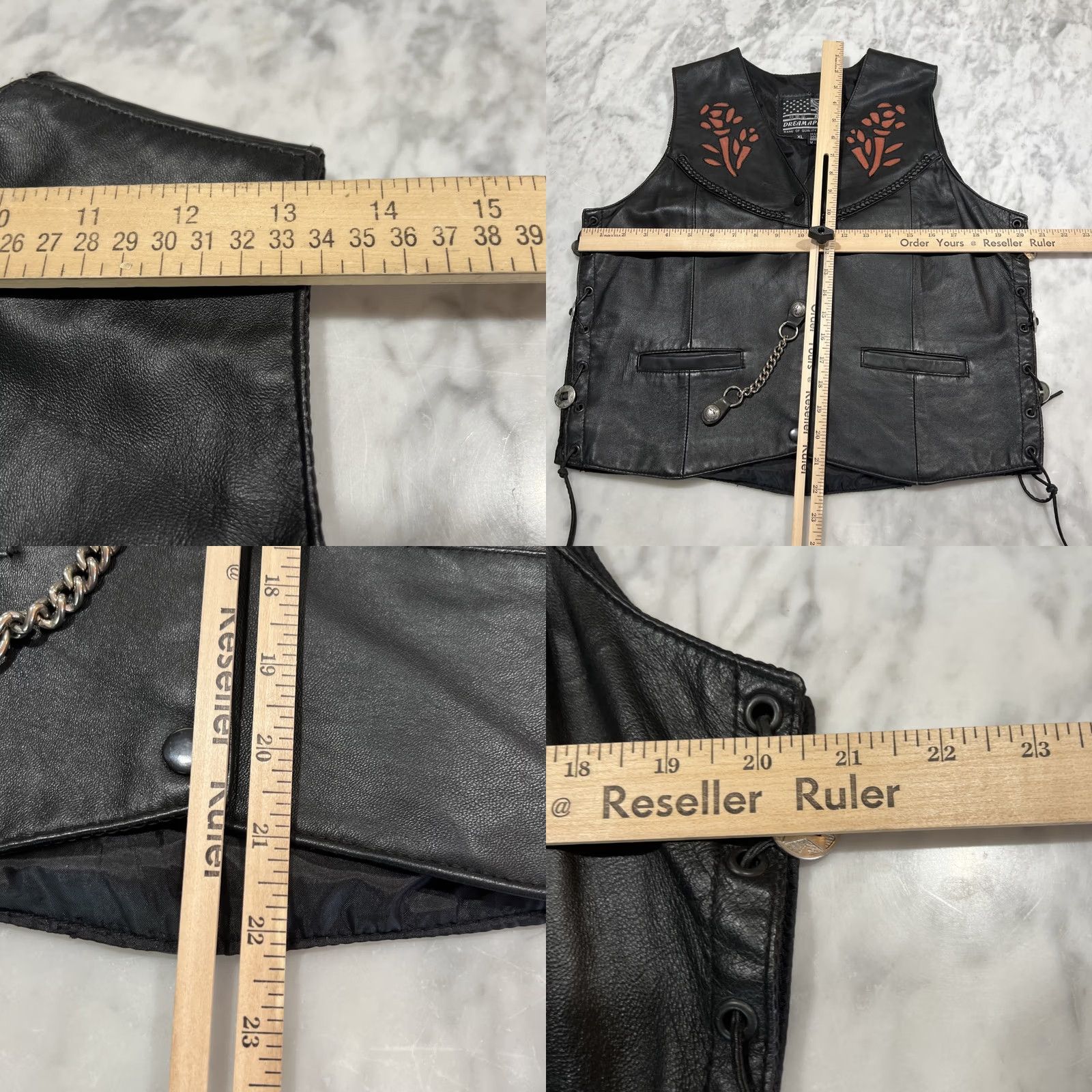 Vintage Bikers Dream Apparel Vest Womens XL Black Leather Floral Fringe Snap Pockets Harley Key Chain Casual Biker Size XL / US 12-14 / IT 48-50 - 9 Thumbnail