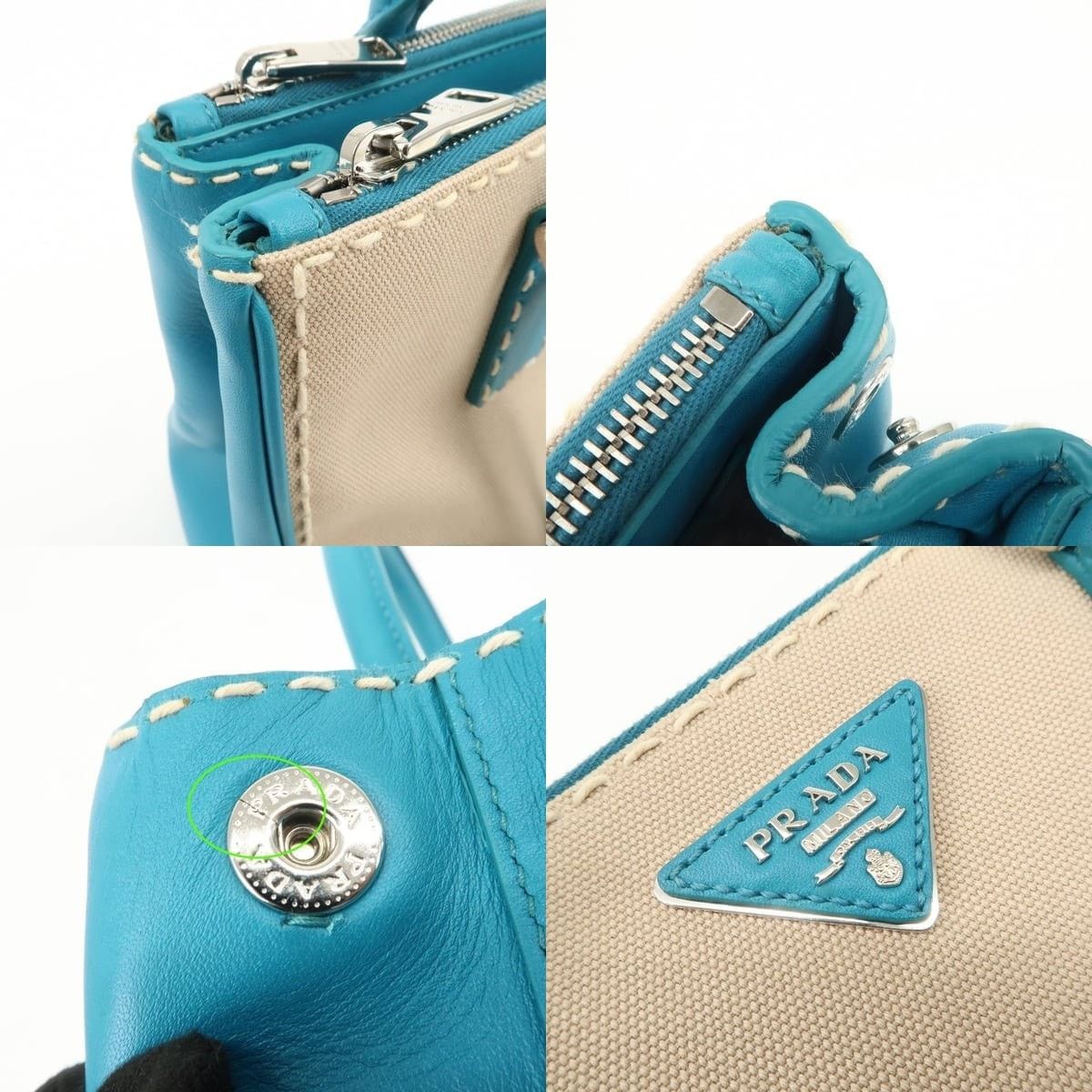 Prada Prada Triangle Logo Canvas Tote Blue Size ONE SIZE - 6 Thumbnail