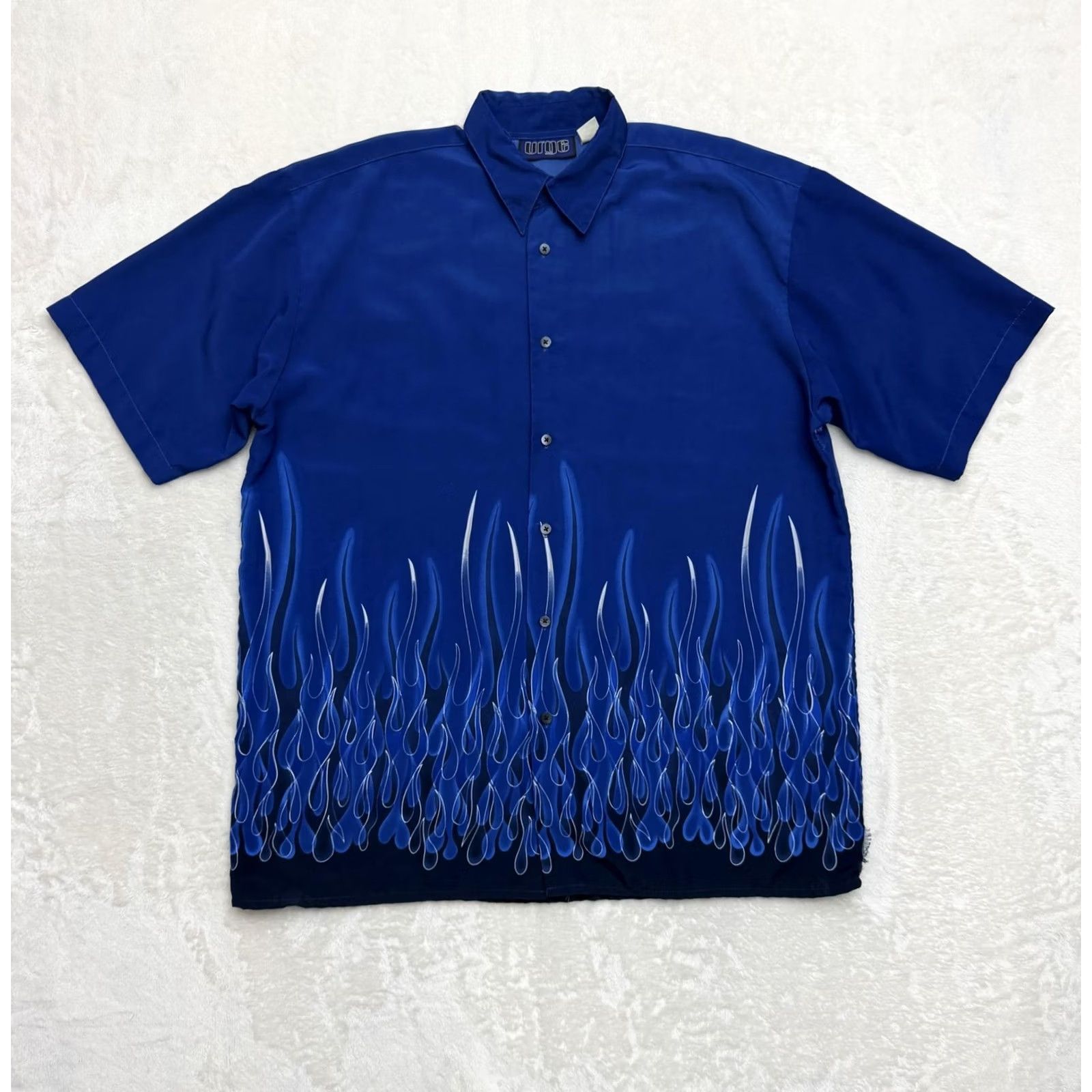Vintage Urge Shirt 2XL Blue Flame Graphic Button Up Short Sleeve Camp Casual Mens Shirt Size US XXL / EU 58 / 5 - 2 Thumbnail