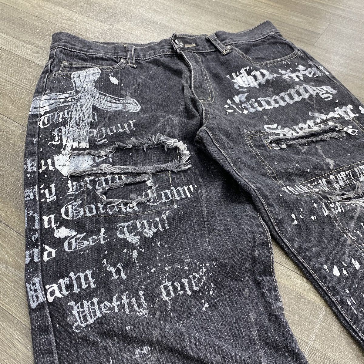 Other 2000s Ba-tsu Studio Distressed Cross Punk Flared Jeans Size US 30 / EU 46 - 4 Thumbnail