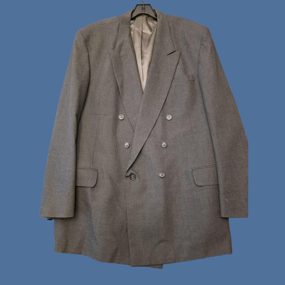 Stafford Stafford Suit Jacket Mens 48L Gray Poly Wool Double Breasted Formal Made USA Size 48R - 1 Thumbnail