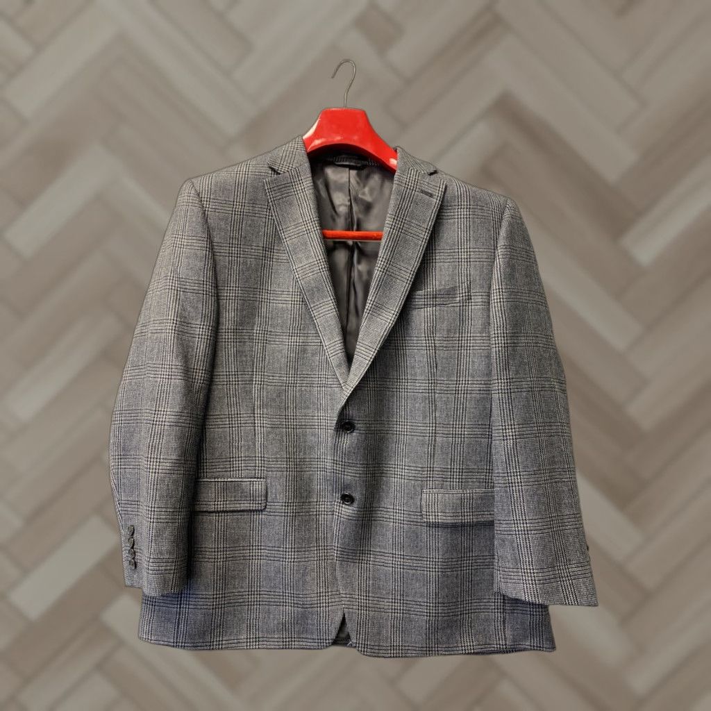 Ralph Lauren VINTAGE Ralph Lauren Blazer Jacket Gray Glen Plaid Houndstooth 46R Wool Mens Size 46R - 1 Thumbnail
