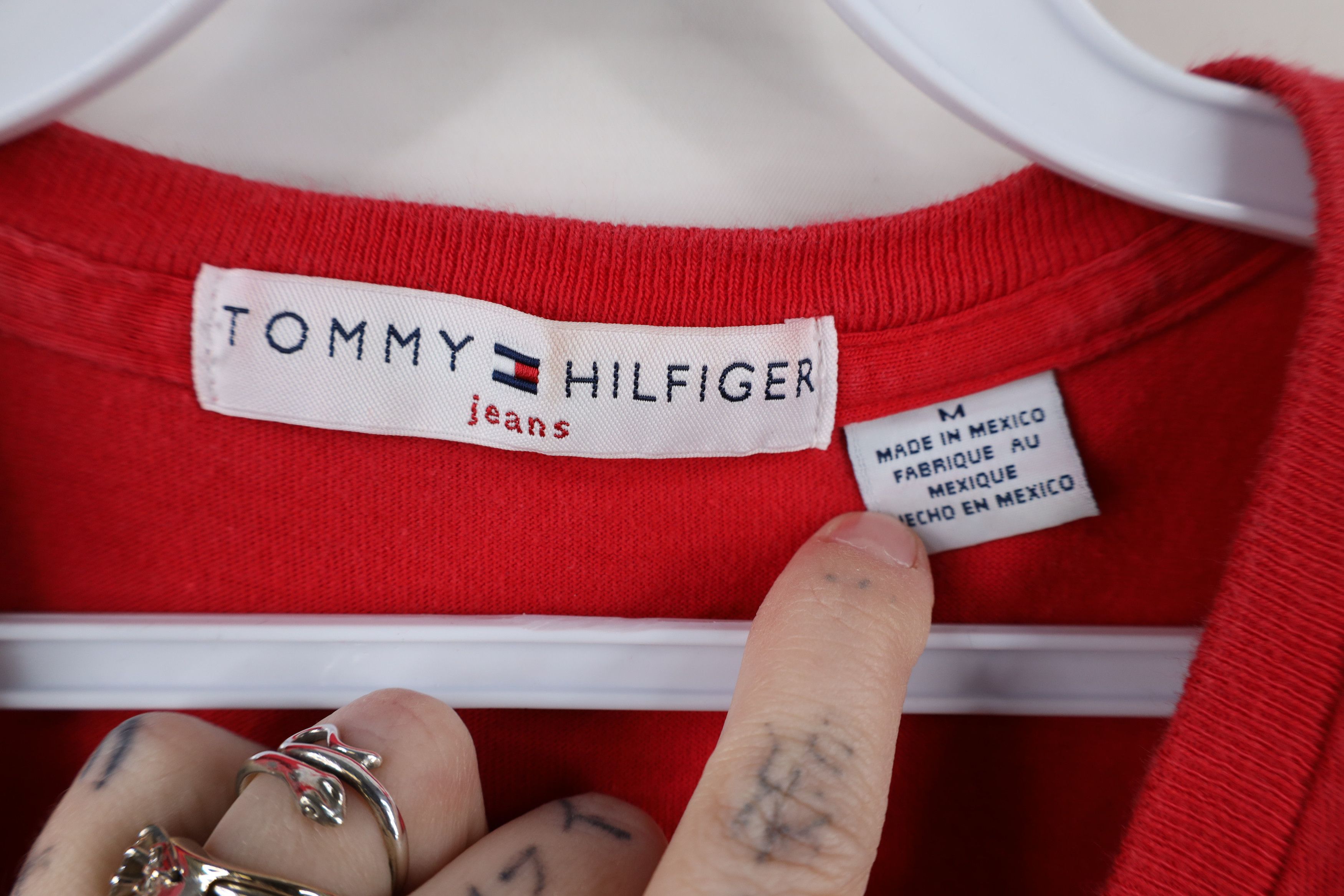 Tommy Hilfiger × Vintage Vintage 90s Tommy Hilfiger Knit Short Sleeve T-Shirt Red Size M / US 6-8 / IT 42-44 - 6 Thumbnail